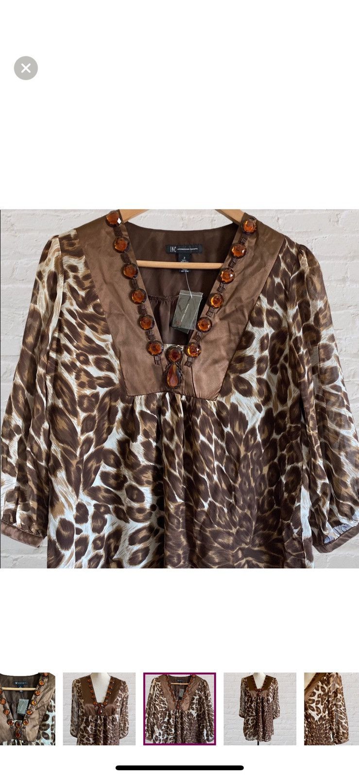 I.N.C INC INTERNATIONAL SILK LEOPARD EMBELLISHED BEADED TOP Size XS / US 0-2 / IT 36-38 - 4 Thumbnail