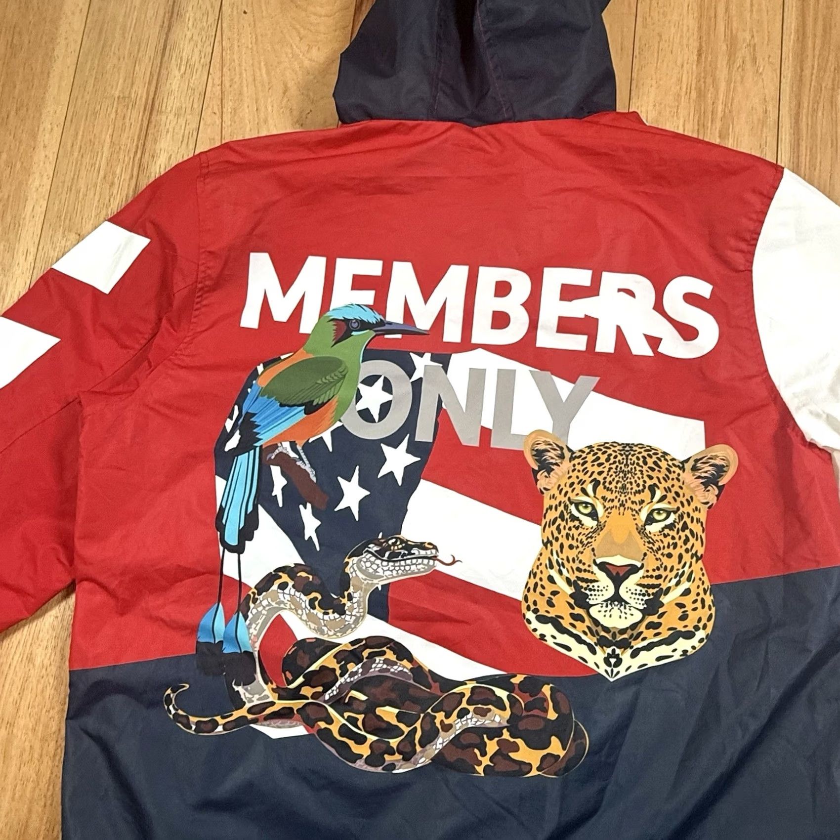 Members Only Members Only Windbreaker Jacket Mens Large Zip USA Flag Jaguar Snake Multicolor Lion Bird USA Flag theme Mens L Jacket Windbreaker Nylon Zip Closure Size US L / EU 52-54 / 3 - 6 Thumbnail