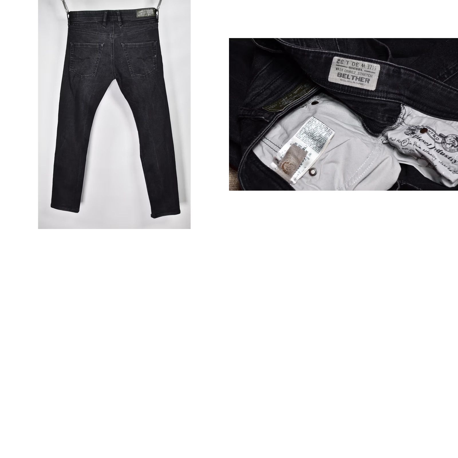 Diesel Diesel Belther 0886Z_Stretch Regular Slim-Tapered Jeans W30/L32 Men Denim Black 98% Cotton 2% Elastane Tapered Slim-DENIM Jeans Mens Size US 30 / EU 46 - 8 Thumbnail