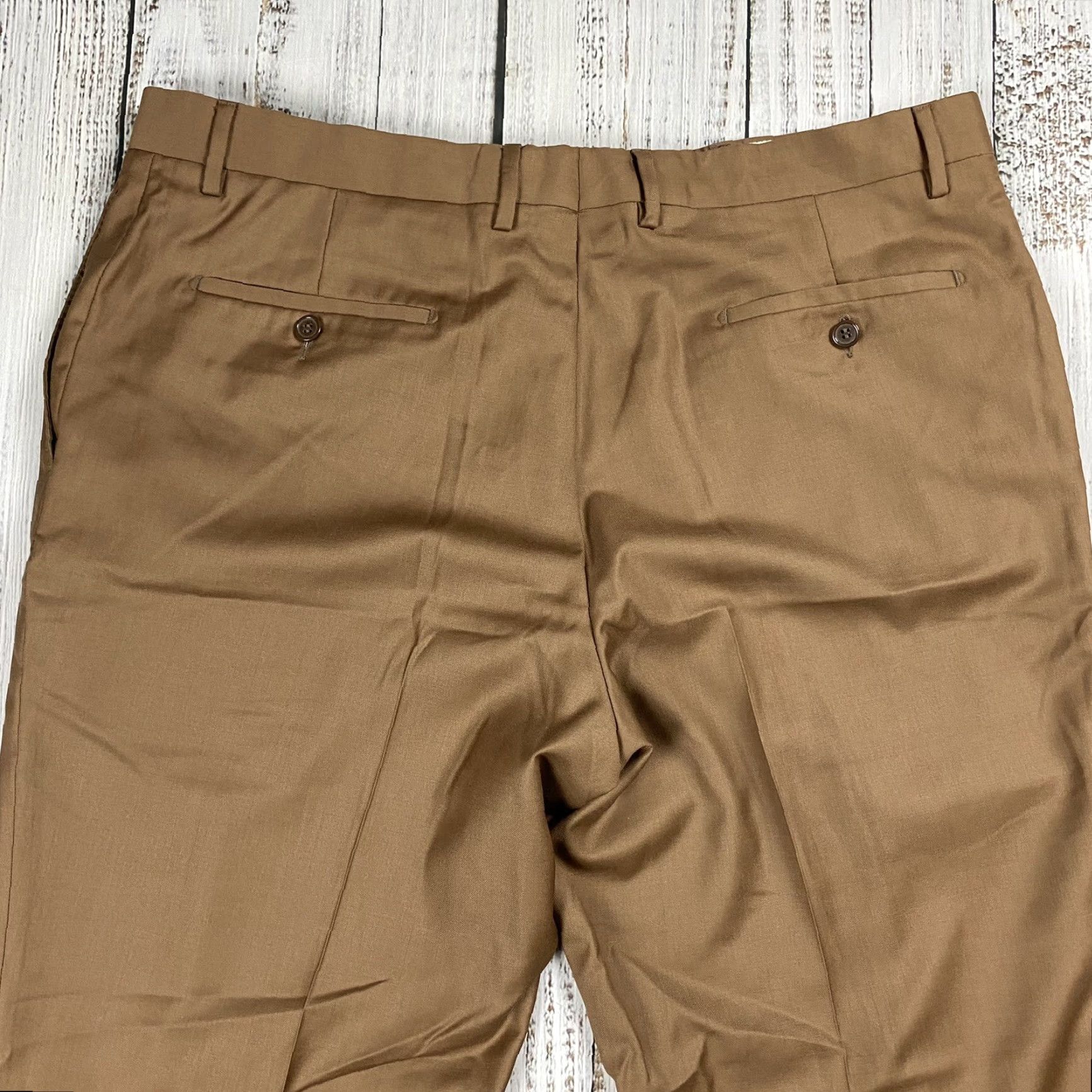 Nordstrom VINTAGE Italian Wool Dress Pants Flat Front Khaki Men 39x32 Winter Summer Spring Fall Size US 39 - 8 Thumbnail