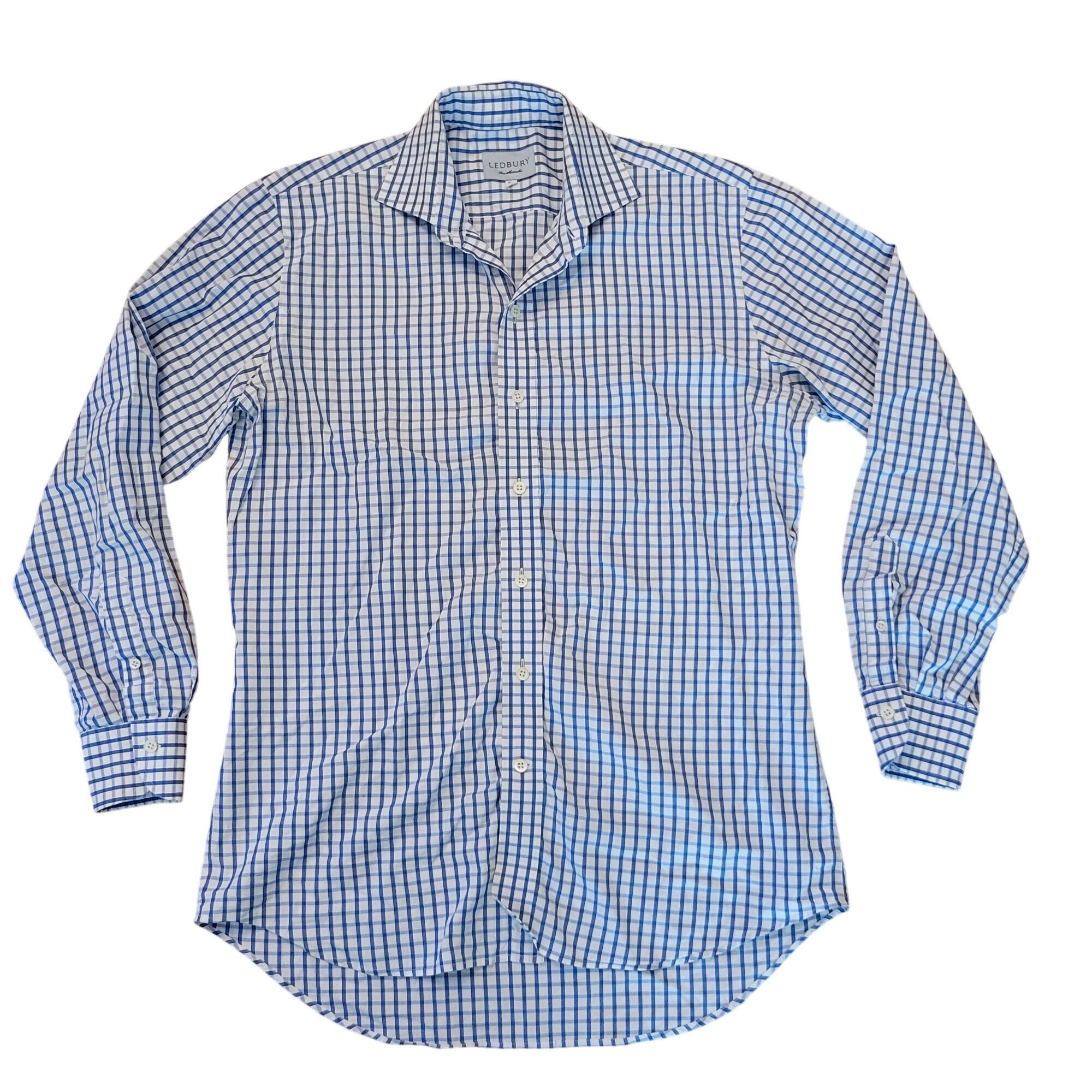 Ledbury Ledbury Blue White Check Long Sleeve Button Up Shirt 16.5/36 Size US L / EU 52-54 / 3 - 2 Thumbnail