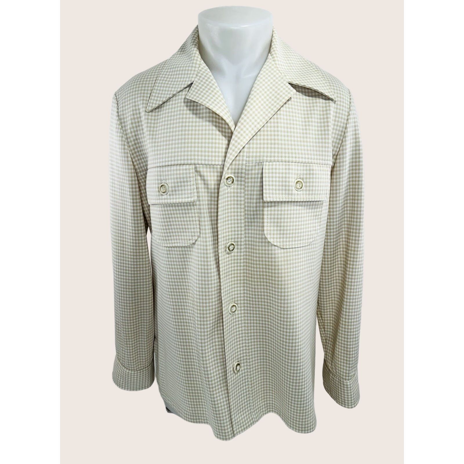 Haggar HAGGAR Shirt Jacket Mens 42 Plaid Leisure Vintage EXCELLENT Light Brown Beige White 1990s Disco Size US XL / EU 56 / 4 - 1 Thumbnail