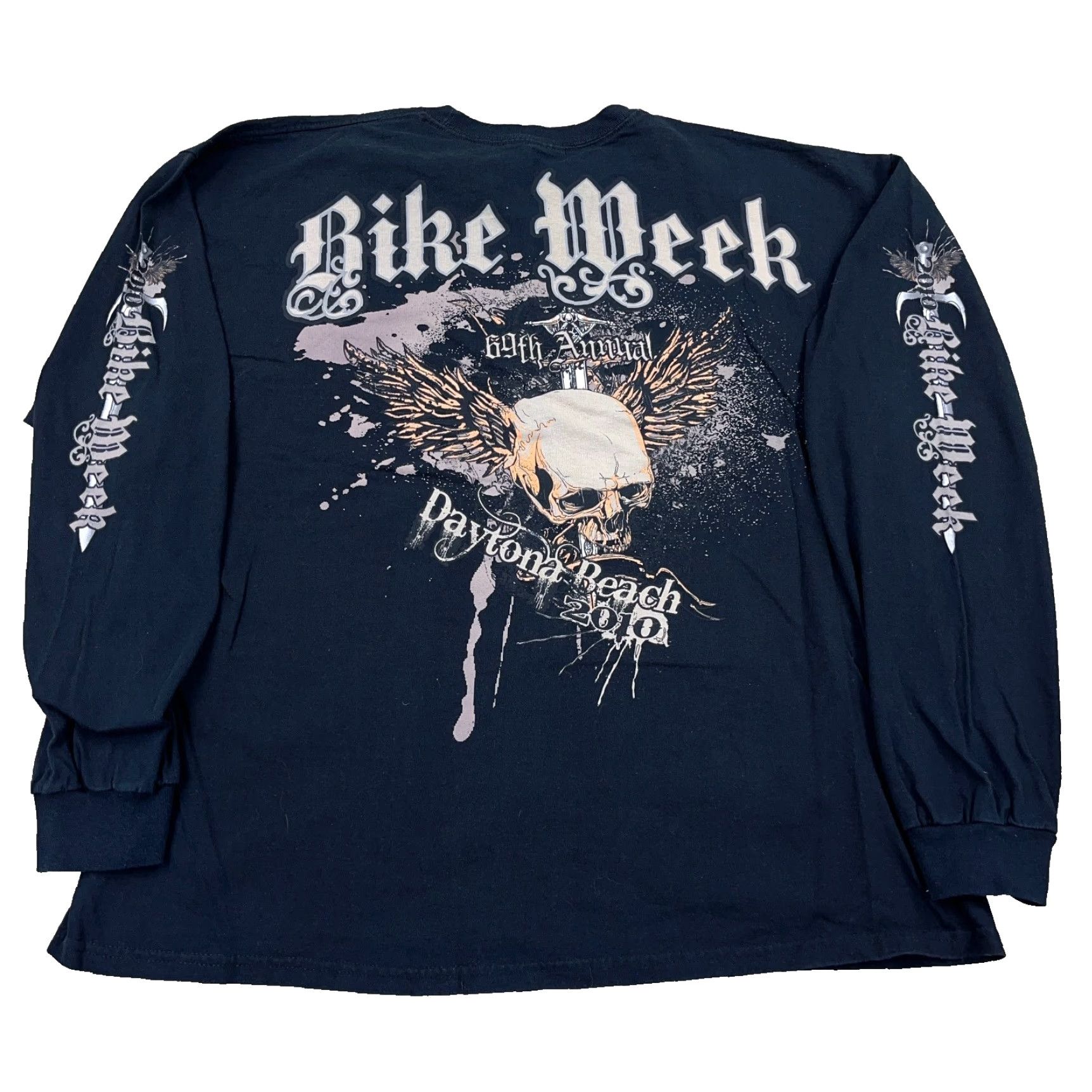 Gildan VINTAGE Y2K Bike Week Shirt Men 2XL Black Long Sleeve Hit Winged Skull Goth Gildan Graphic Print Crew Neck Size US XXL / EU 58 / 5 - 2 Thumbnail