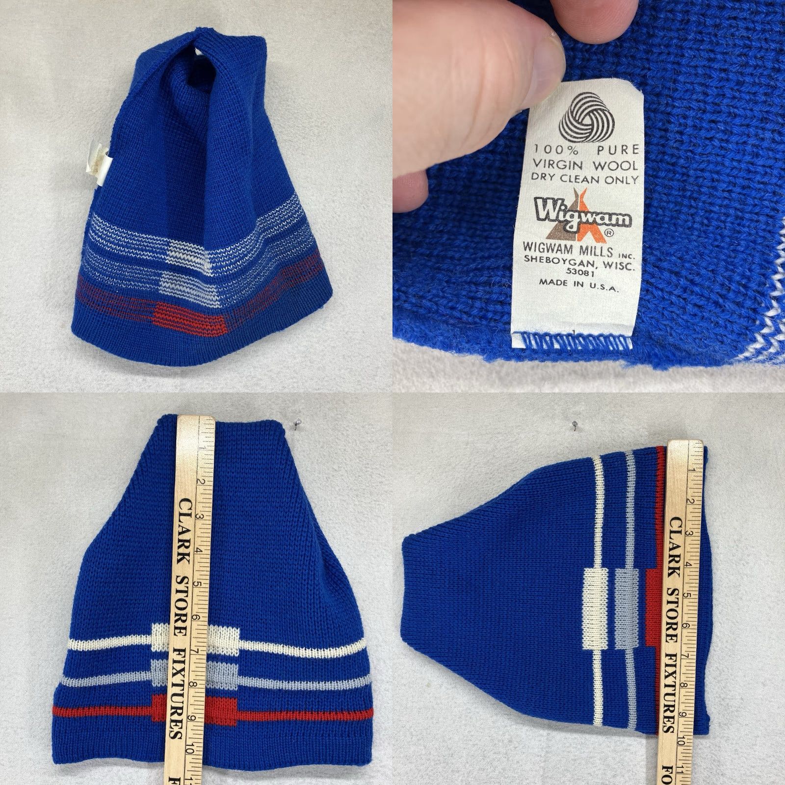 Vintage VINTAGE Wigwam Wool Beanie Ski Cap One Size Blue 1970s Geometric Made in USA Size ONE SIZE - 8 Thumbnail