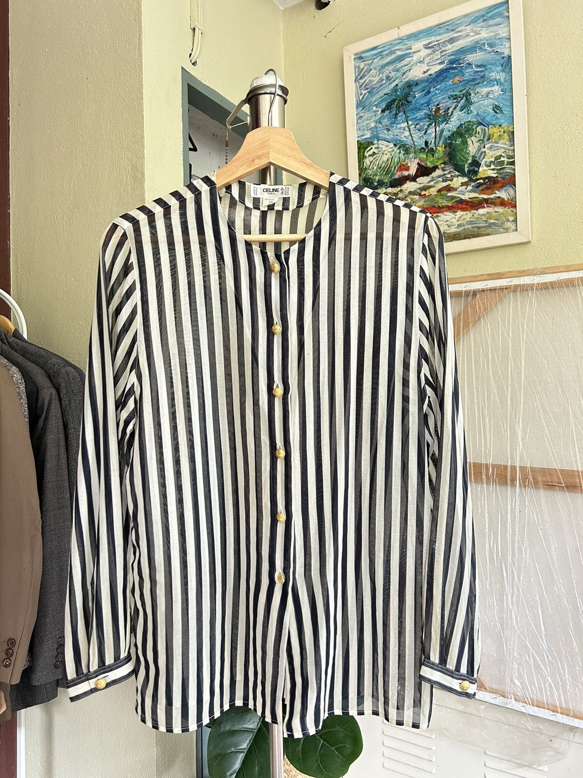 Celine Celine Gold Button Stripe Long Sleeve Size S / US 4 / IT 40 - 1 Thumbnail