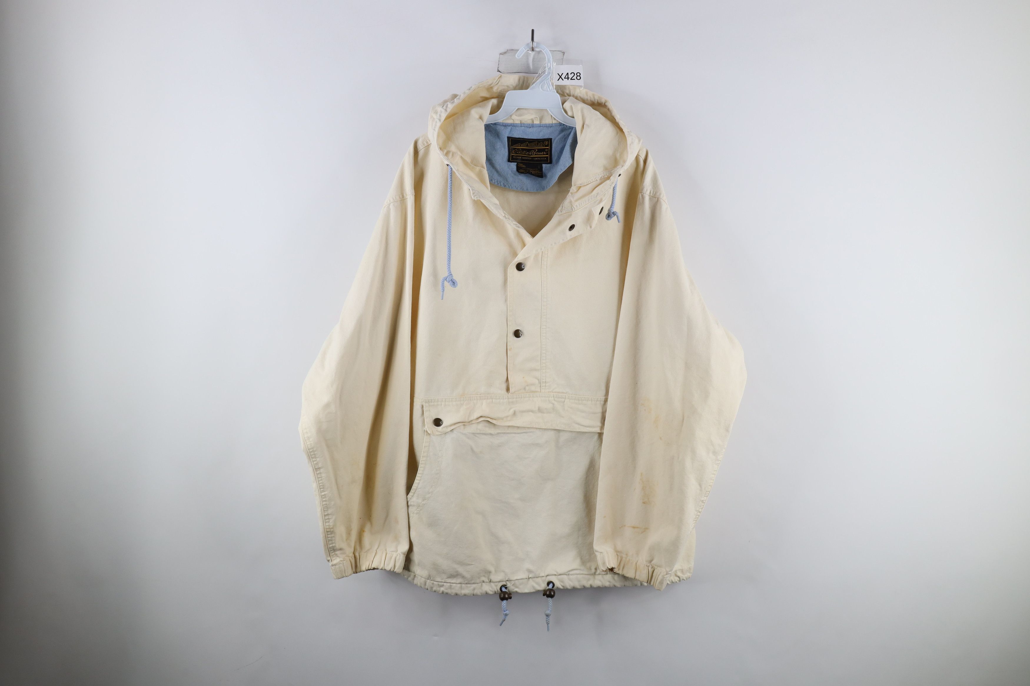 Vintage 90s Eddie Bauer Canvas Hooded Anorak Jacket Cream