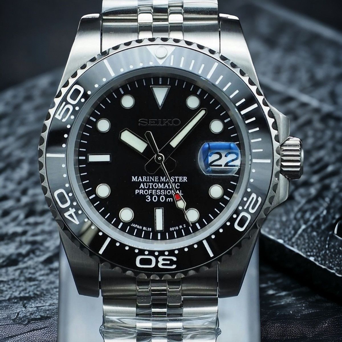Japanese Brand Seiko Mod Submariner Black Dial Jubilee Steel Watch NH35 Size ONE SIZE - 2 Thumbnail