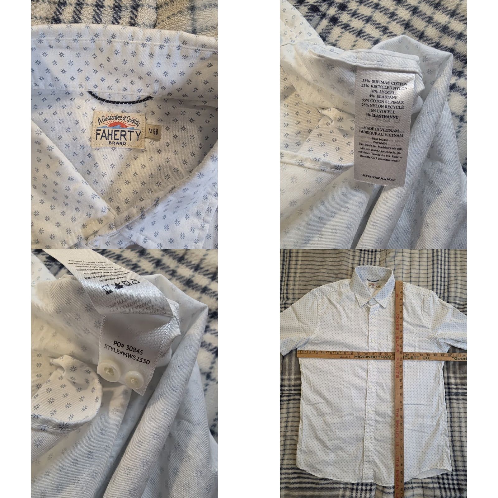 Faherty Faherty Movement Shirt White Geometric Button Down Stretch Supima Men's M Size US M / EU 48-50 / 2 - 8 Thumbnail