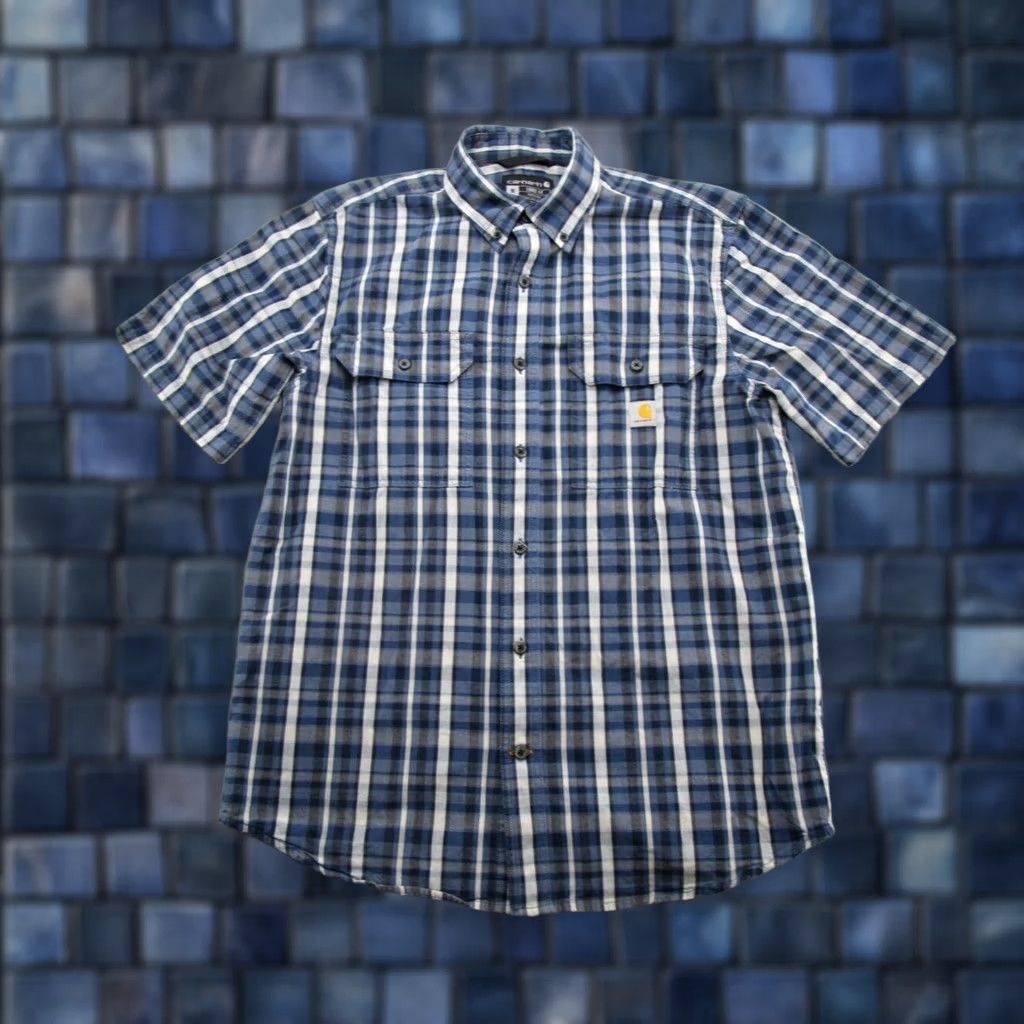 Carhartt Carhartt Mens Short Sleeve Shirt Blue Plaid Button-Up 100% Cotton Size M Loose Fit Workwear Shirt Size US M / EU 48-50 / 2 - 1 Thumbnail