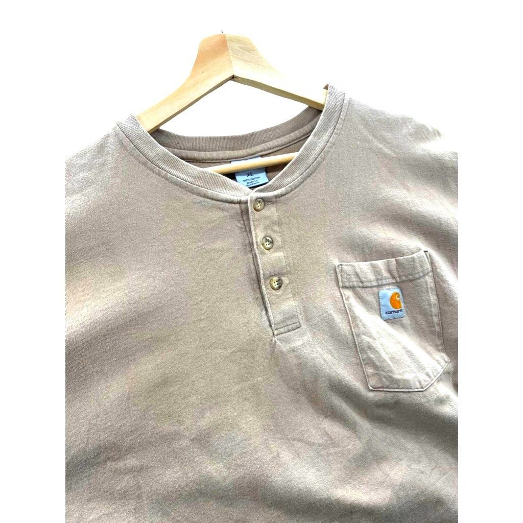 Carhartt × Vintage Vintage 2000's Carhartt Tan Heavyweight Henley T-Shirt Size US XL / EU 56 / 4 - 4 Thumbnail