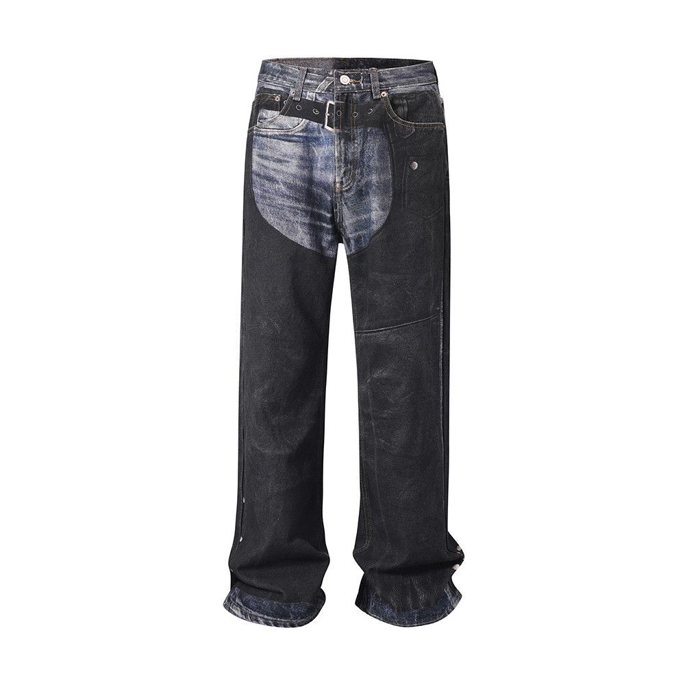 Japanese Brand × Jean × Vintage High Street PU Leather Patchwork Baggy Size US 33 - 1 Thumbnail