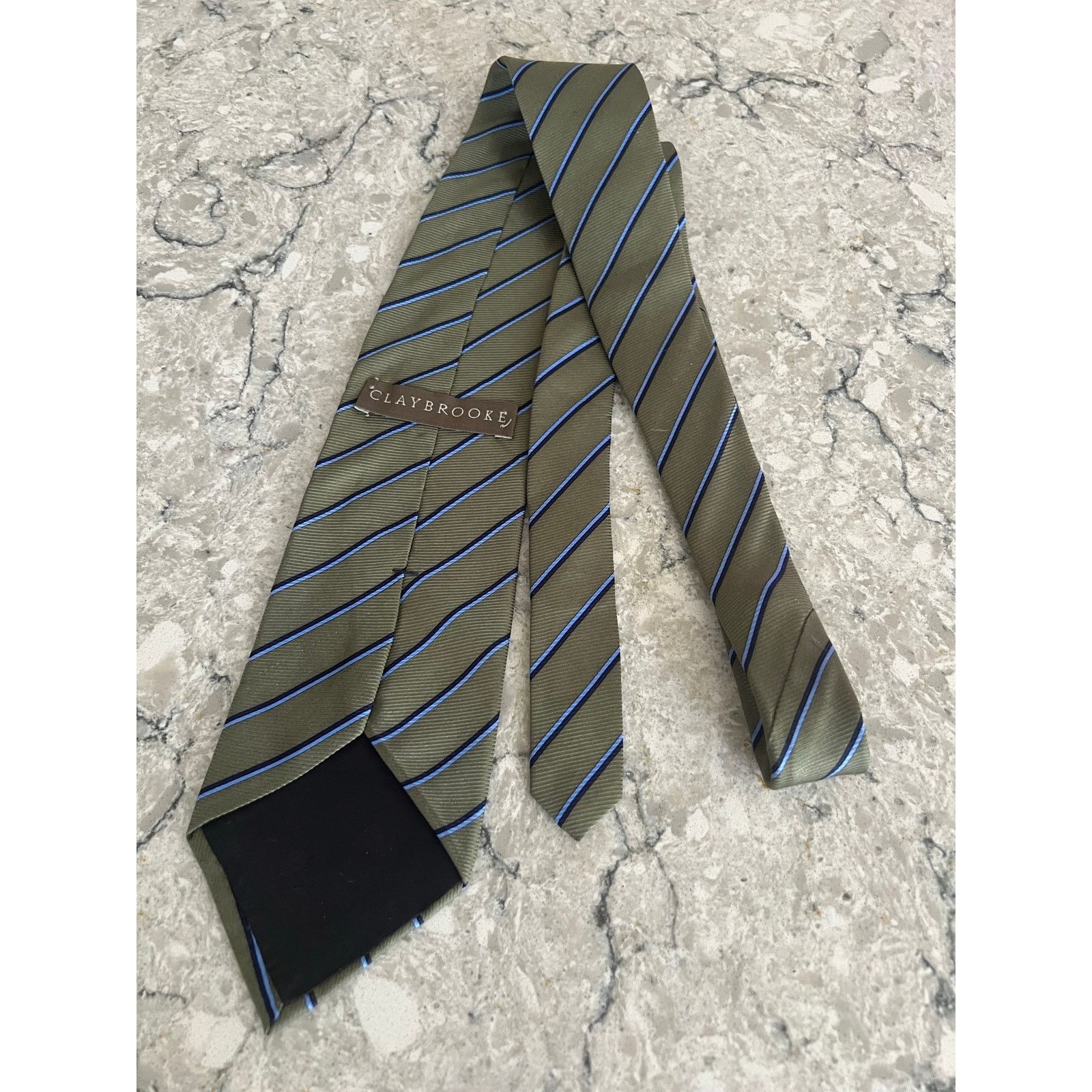 Vintage Claybrooke Men's 100% Imported Silk Neck Tie Green Blue Size ONE SIZE - 2 Thumbnail