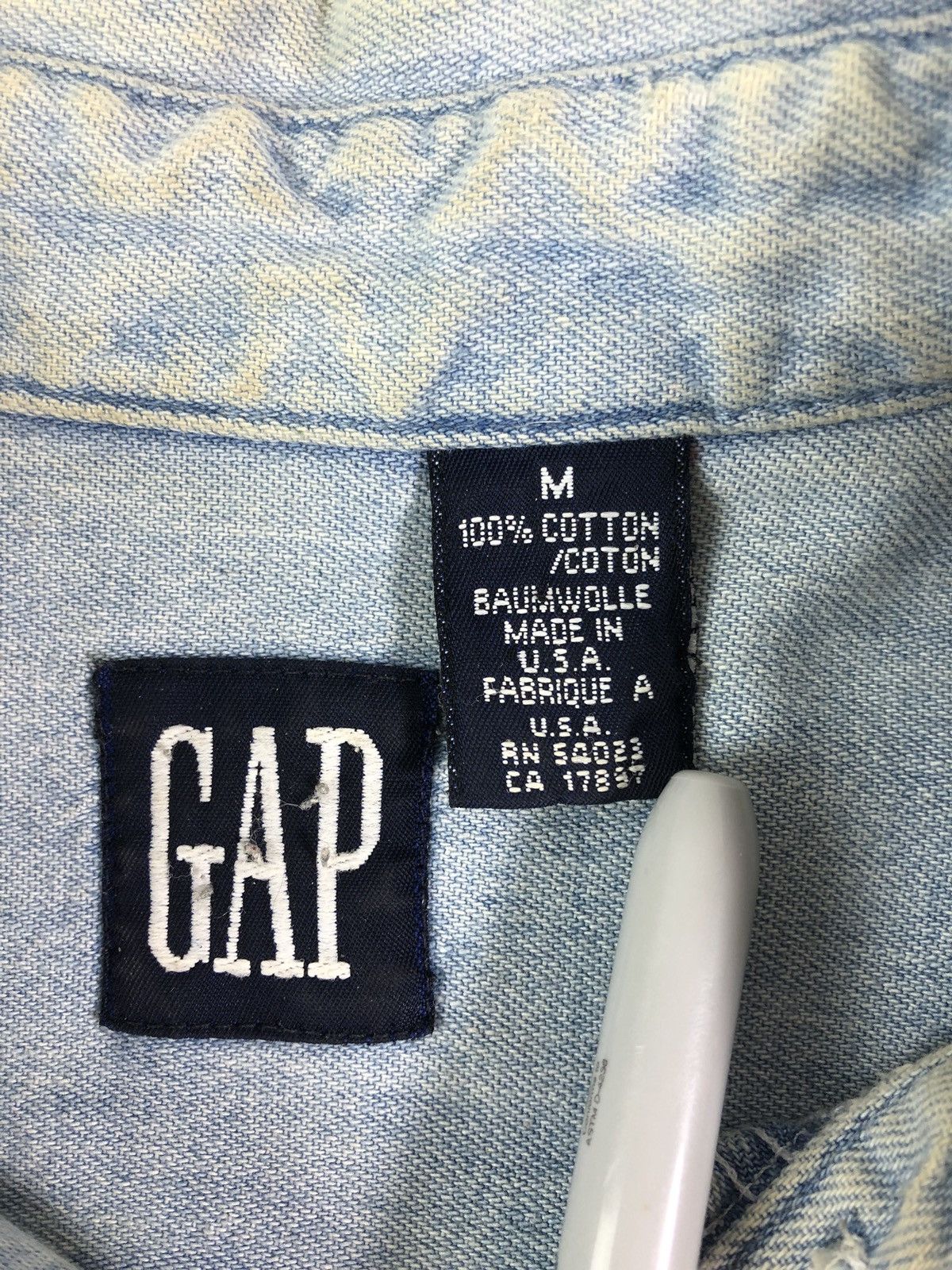 Gap × Vintage Vintage 90s Gap Light Wash Made in USA Distressed Shirt Size US M / EU 48-50 / 2 - 6 Thumbnail