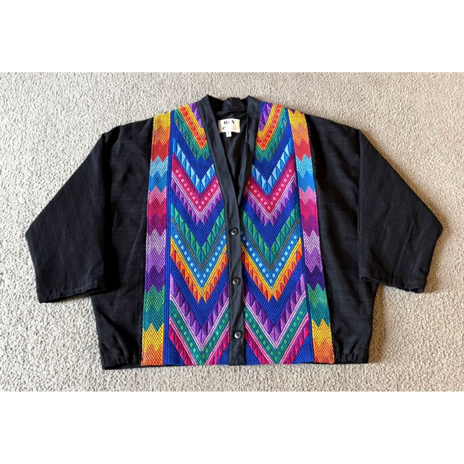X-LARGE Ruth y Nohemi Embroidered Colorful Cotton Jacket L Guatemalan Handmade Button Front Womens Size L / US 10 / IT 46 - 2 Thumbnail