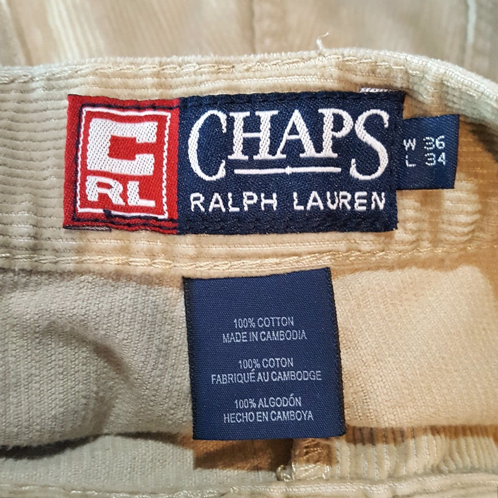 Ralph Lauren VINTAGE Ralph Lauren Chaps Corduroy Pants Mens 36x34 Beige Cords Straight Leg 90s Retro Preppy Size US 36 / EU 52 - 7 Thumbnail