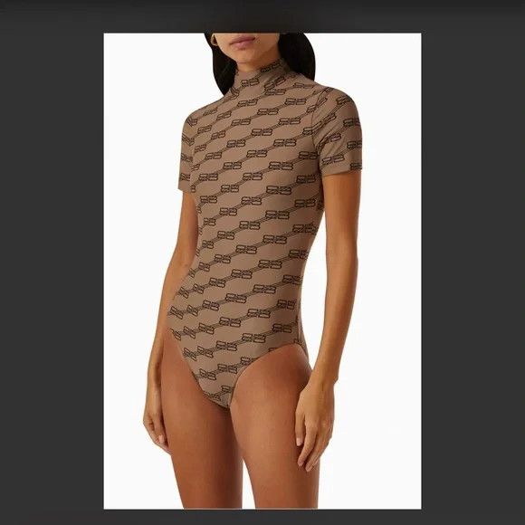 Balenciaga o1in1g0824 BB Monogram One-piece Swimsuit in Beige Size S / US 4 / IT 40 - 2 Thumbnail