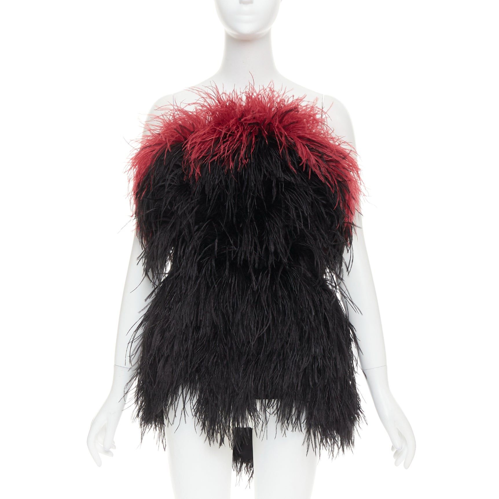 Alexandre Vauthier rare ALEXANDRE VAUTHIER COUTURE SS2022 Runway black red ostrich feather strapless mini dress Size S / US 4 / IT 40 - 1 Thumbnail