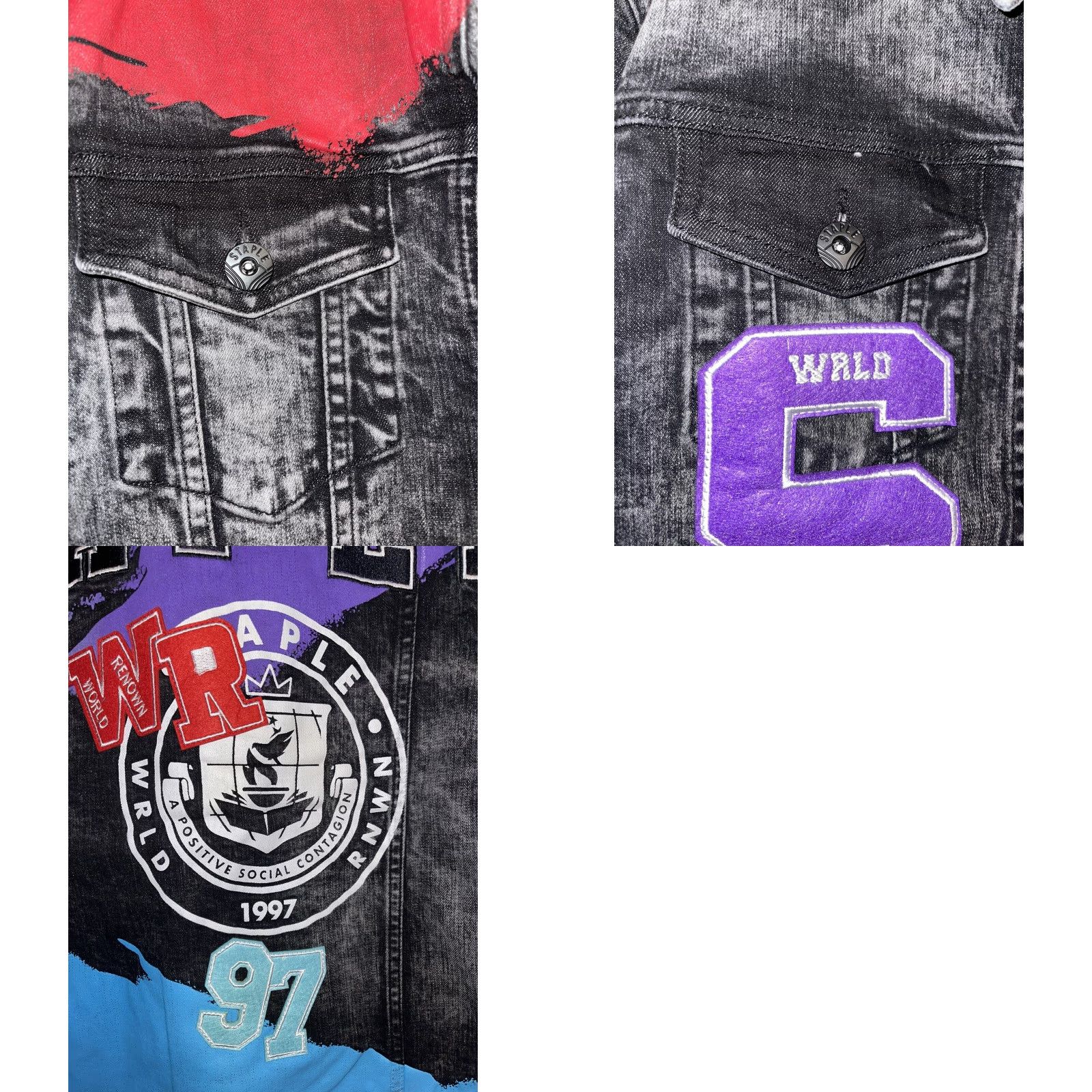 Denime VINTAGE Chamarra Staple Pike Rebel Jacket Mens Denim Black Size M Black/Grey Buttons Patches Pockets Biker Style 90s? Size US 31 - 8 Thumbnail