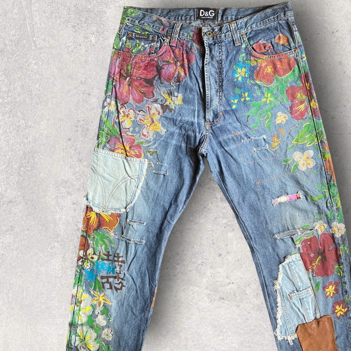 Dolce & Gabbana D&G painted floral and applique patchwork Size US 33 - 2 Thumbnail