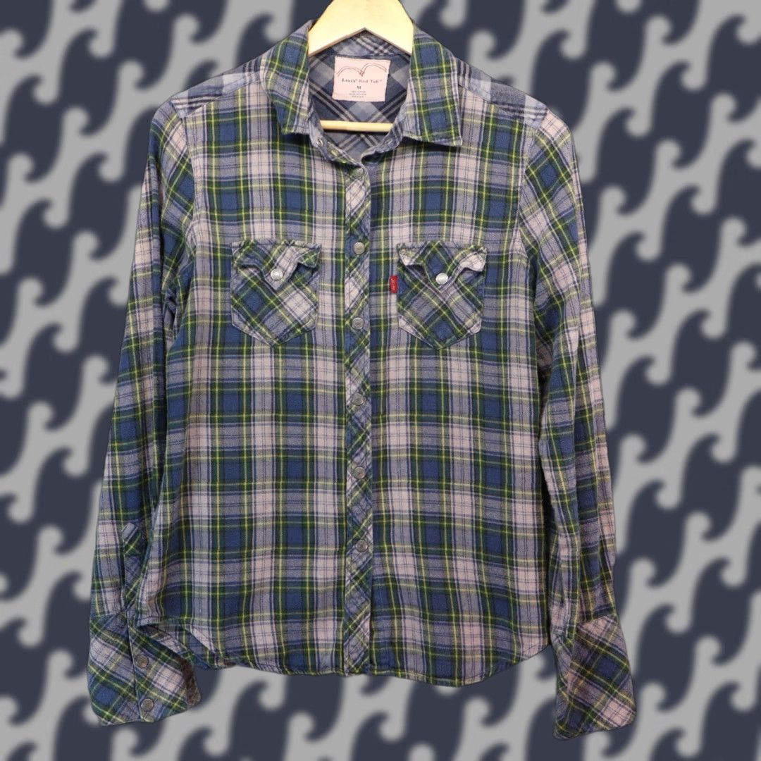 Levi's Levi's Womens Medium Long Sleeve Metal Snap Western Blue Plaid Cotton Size M / US 6-8 / IT 42-44 - 1 Thumbnail