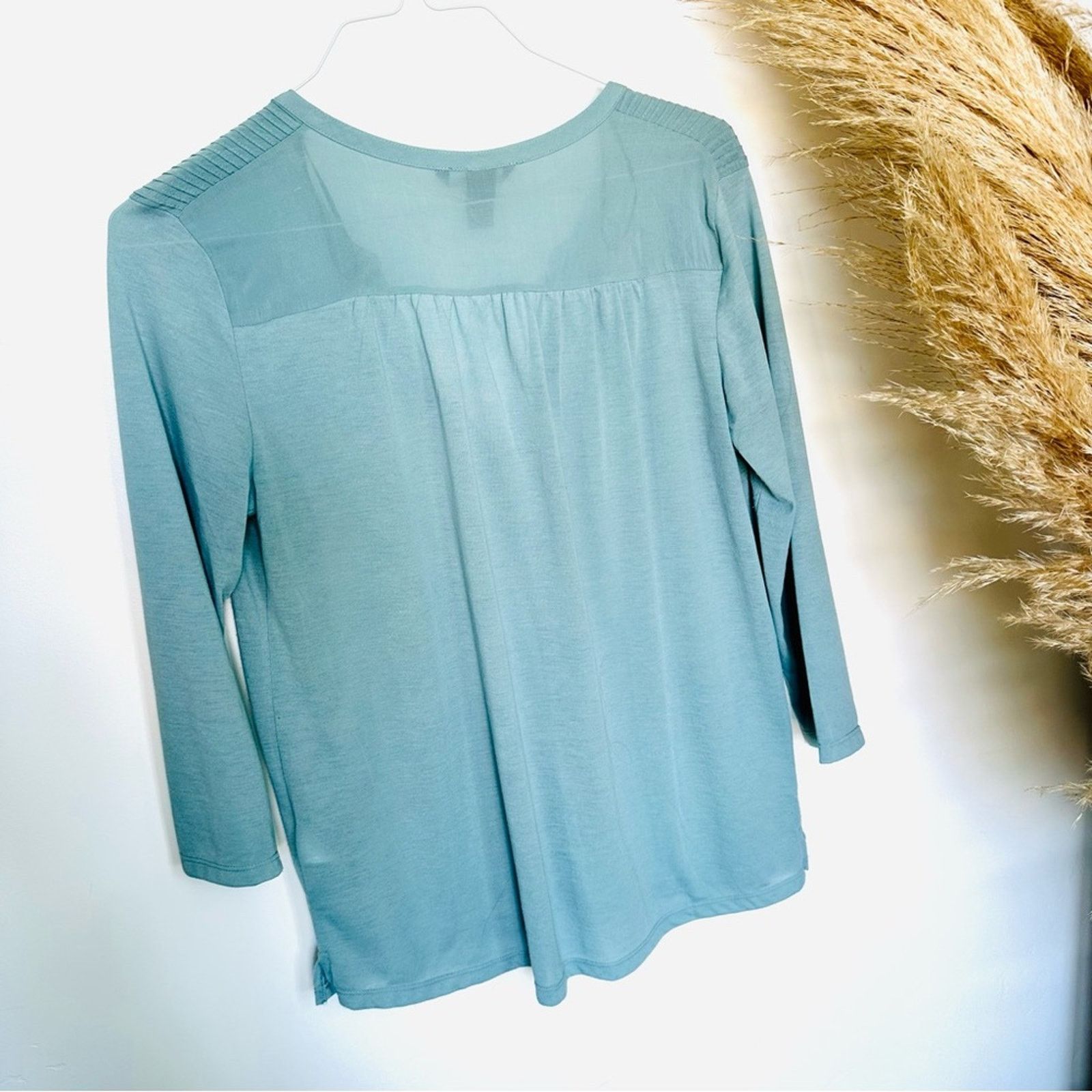 H&M VINTAGE H&M Light Blue Teal Top White Button Blouse Shirt Size M / US 6-8 / IT 42-44 - 5 Thumbnail