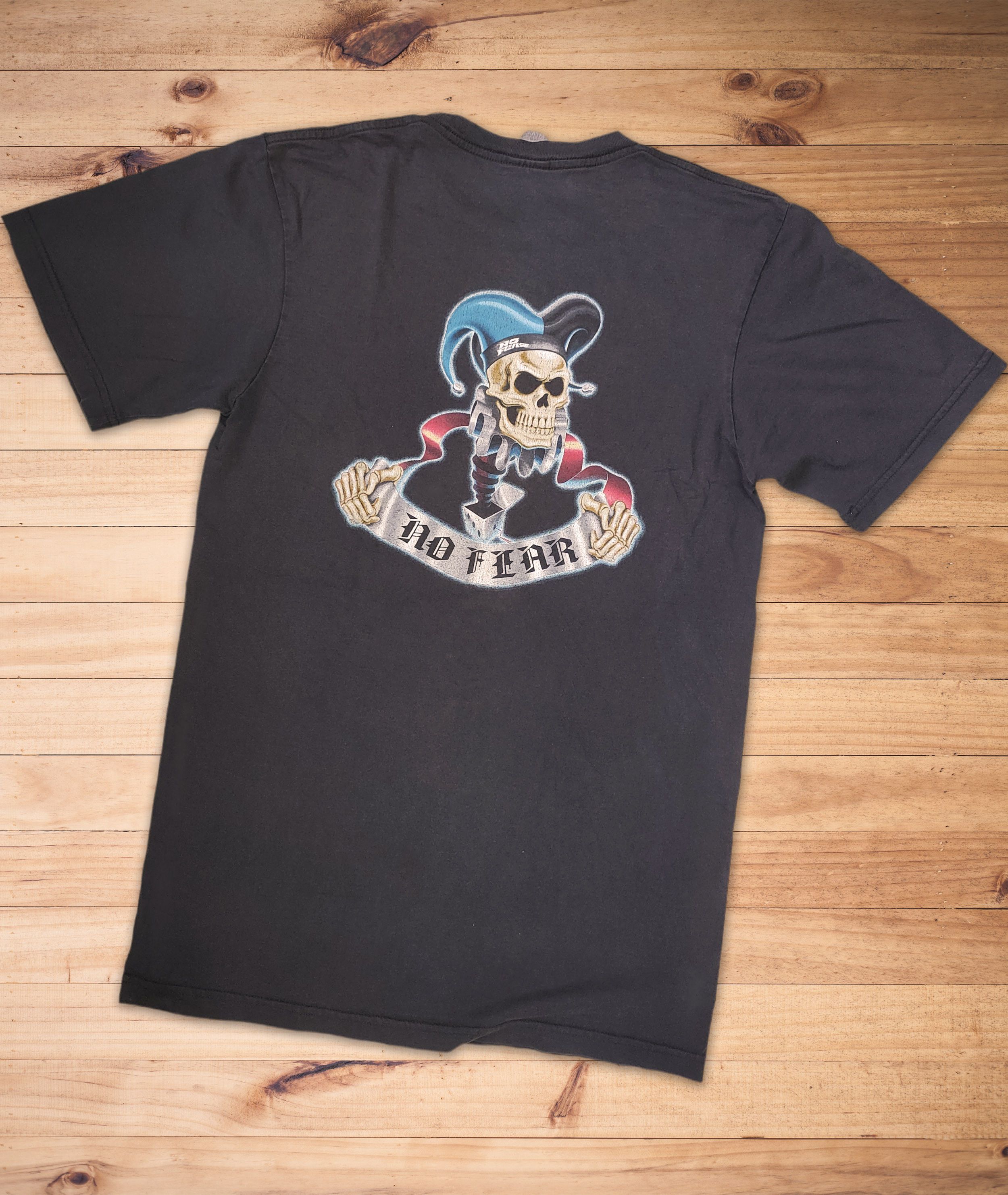 image of 90's No Fear Skate Skull Logo Tshirt in Black, Men's (Size Medium)