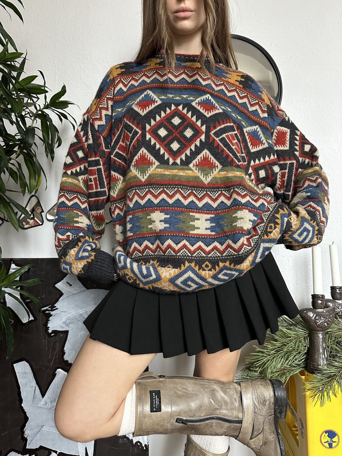 Designer × Vintage Cozy Gilmore girl Vintage Geometric Knit Sweater Size US L / EU 52-54 / 3 - 3 Thumbnail