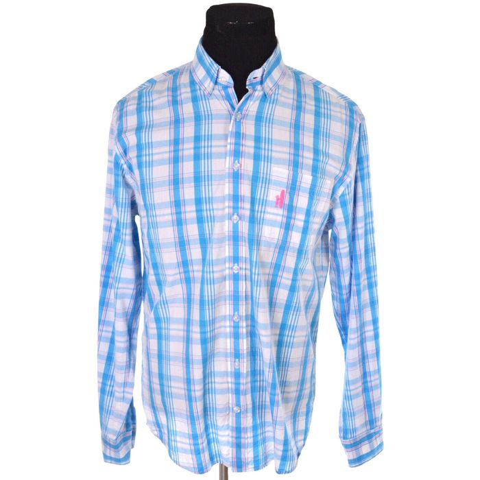 Johnnie O Johnnie O Mens Shirt Medium Blue Pink Check Tweener Cotton