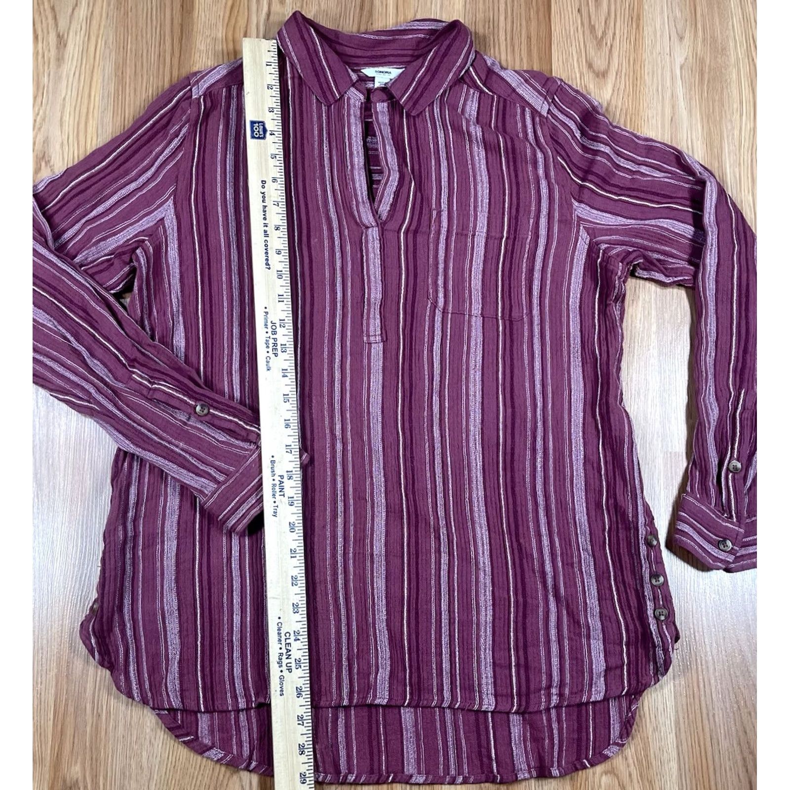 Vintage Sonoma Top Womens M Medium Striped Tunic Blouse Long Sleeve Shirt Cotton Rayon Blended Red Womens Shirt Tunic Blouse Casual V-Neck/Regular Fit - Size M / US 6-8 / IT 42-44 - 3 Thumbnail