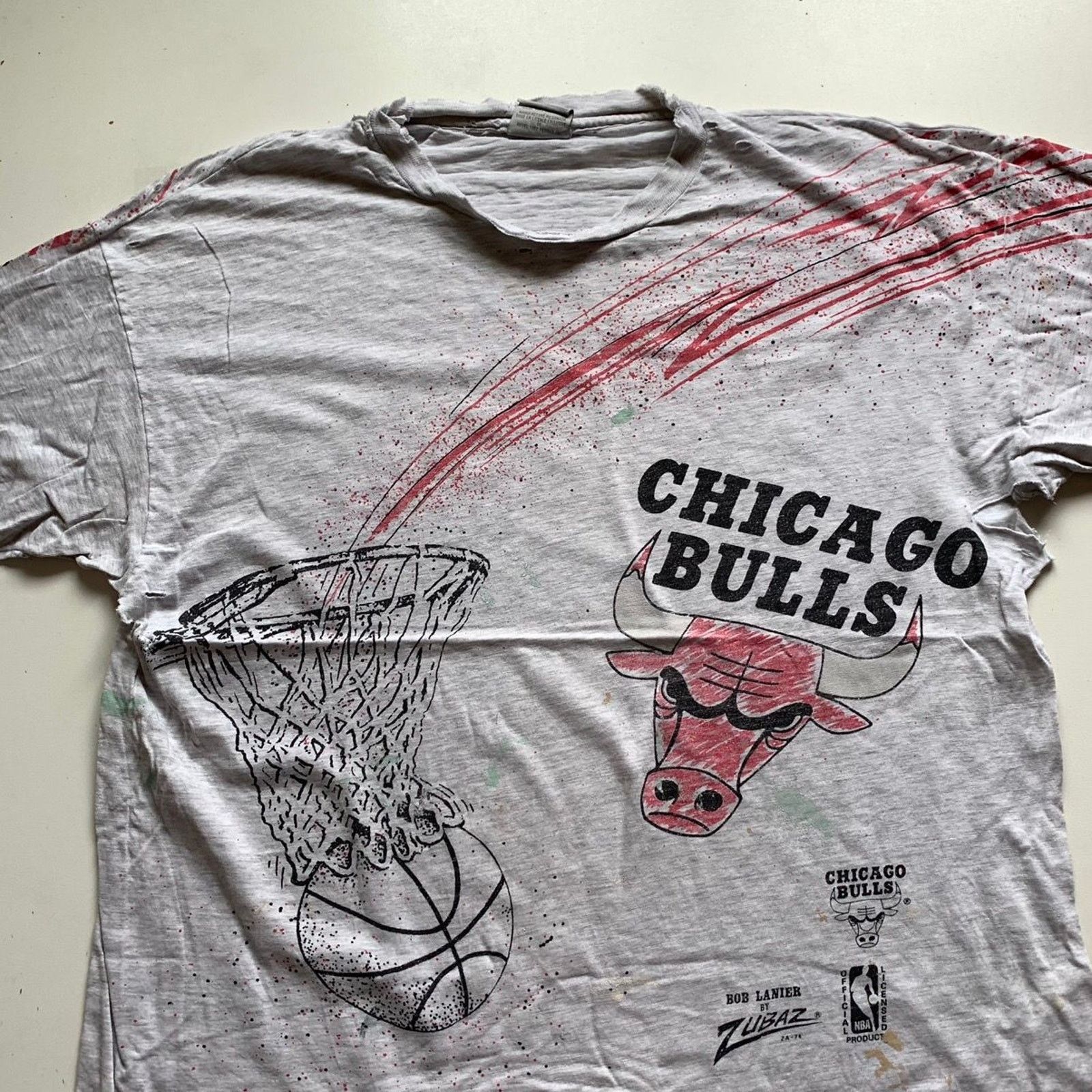 NBA × Vintage Vintage 90s Chicago Bulls NBA AOP T Shirt XL Distressed Rare Size US XL / EU 56 / 4 - 2 Thumbnail