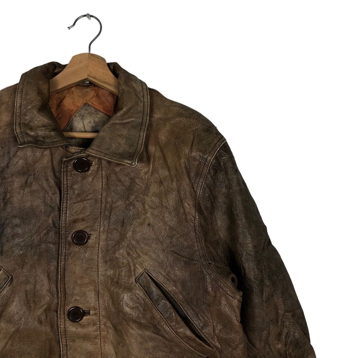 Japanese Brand 🔥90’s Vintage Leather Jacket Inspector Wear Cargo Pocket Size US M / EU 48-50 / 2 - 6 Thumbnail
