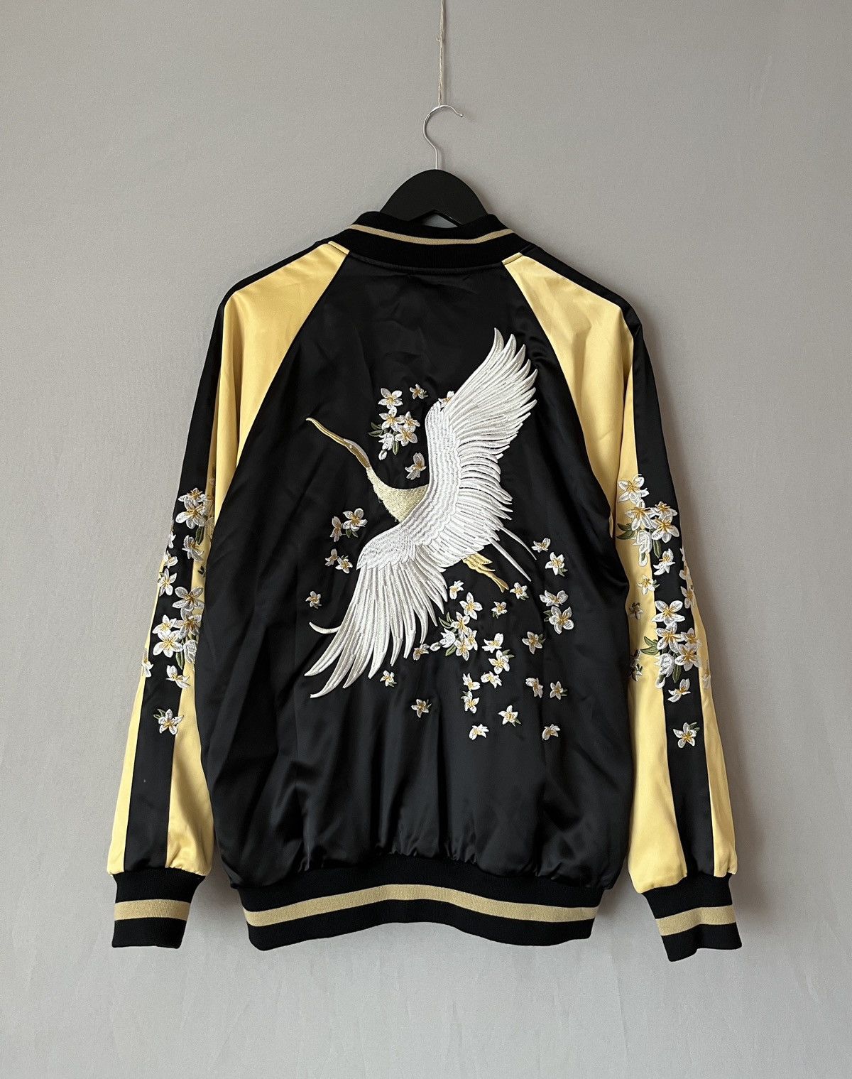 Japanese Brand Hong Kong Sukajan Crane and Flowers Reversible Bomber Jacket Size US XL / EU 56 / 4 - 2 Thumbnail