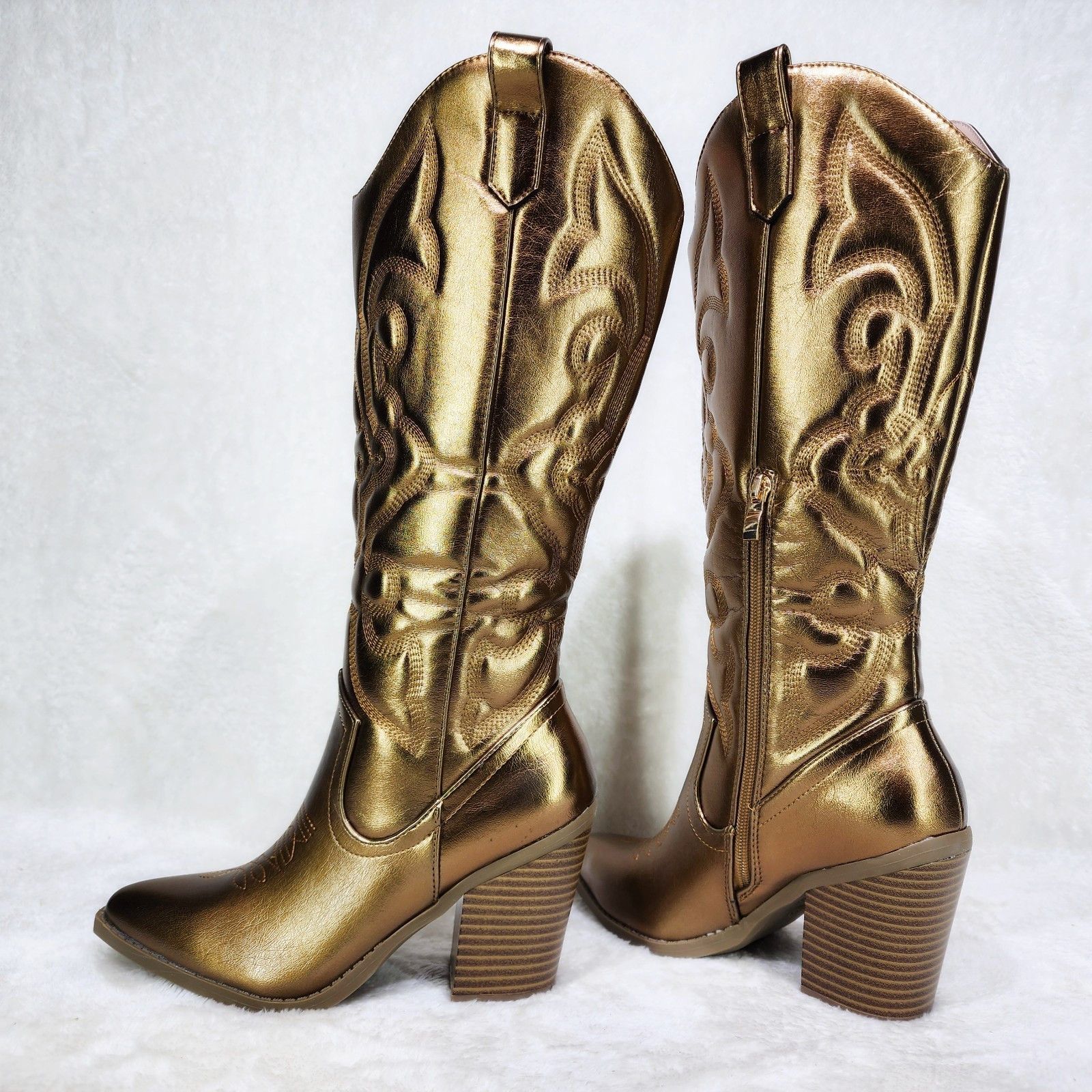 Other Metallic Bronze Country Western Knee High Cowgirl Boots Size US 8 / IT 38 - 1 Thumbnail