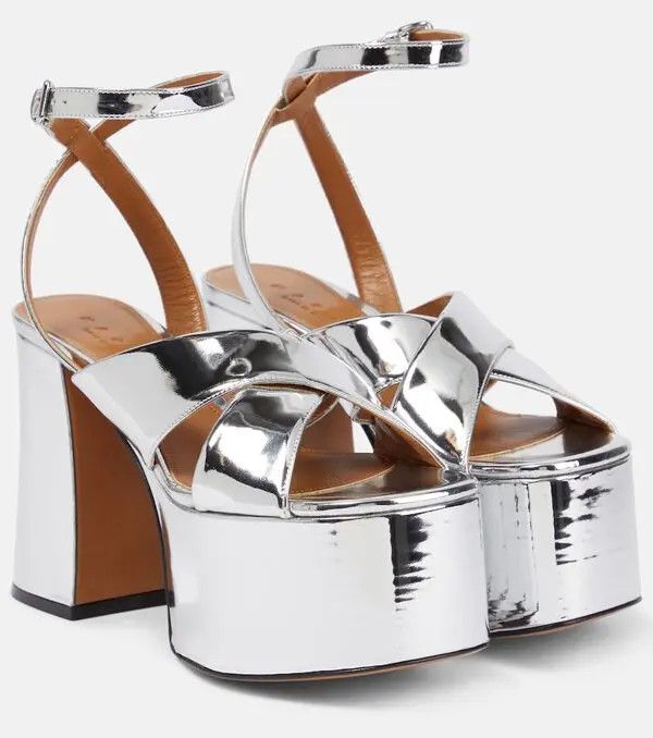 Marni o1w1db10125 Mirrored Leather Platform Sandals in Silver Size US 7 / IT 37 - 1 Thumbnail