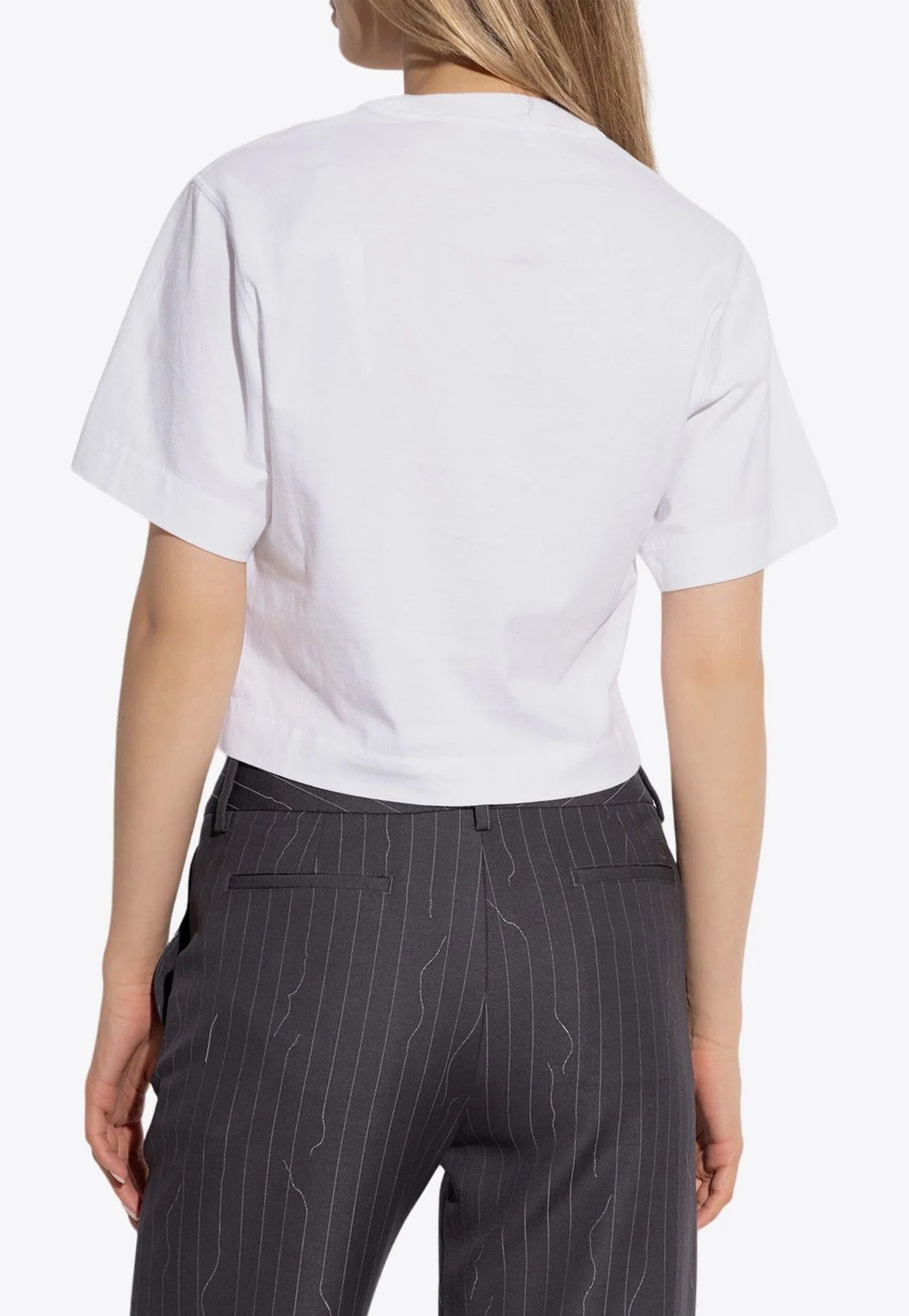 Off-White o1s22i1n0824 Arrow Embroidered Cropped T-Shirt in White Size XS / US 0-2 / IT 36-38 - 3 Thumbnail