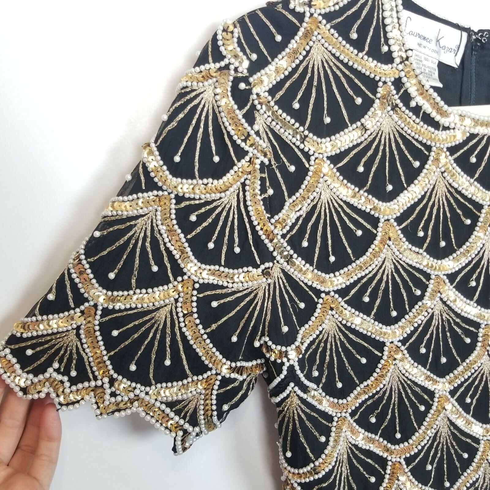 Vintage Laurence Kazar 80s Sequin Beaded SIlk Blouse Pearl Sz M Glam Size M / US 6-8 / IT 42-44 - 4 Thumbnail