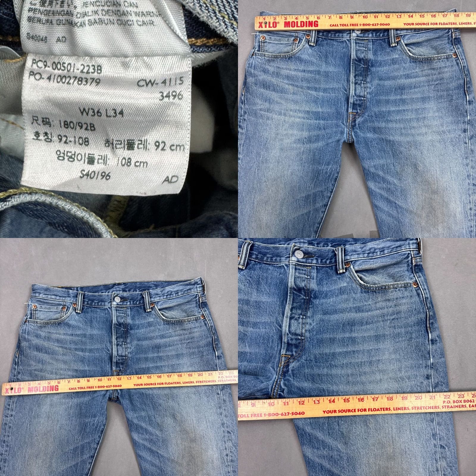Levi's Levi's 501 Jeans Mens 36x34 Blue Button Fly Denim Pants Straight Classic" Size US 36 / EU 52 - 9 Thumbnail