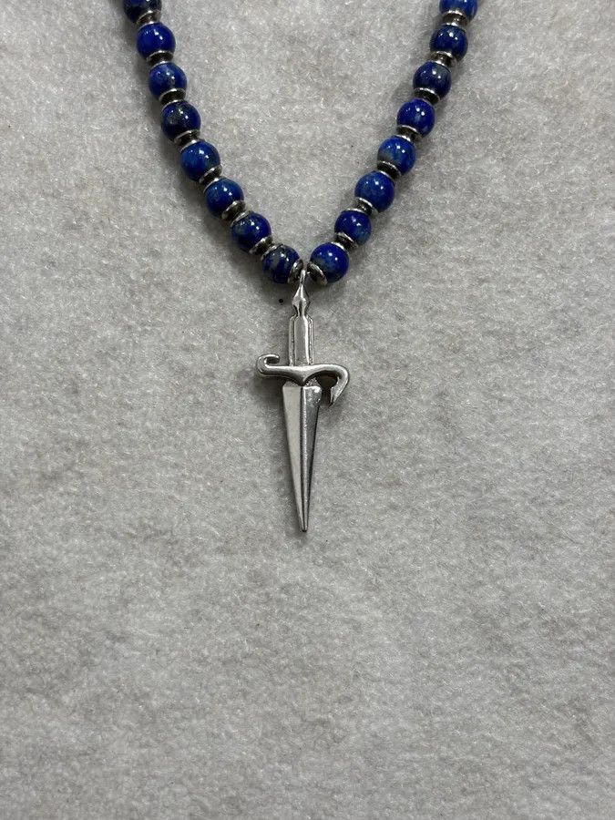 Vintage Cesare Paciotti Blue Beaded Dagger Pendant Necklace Size ONE SIZE - 5 Thumbnail