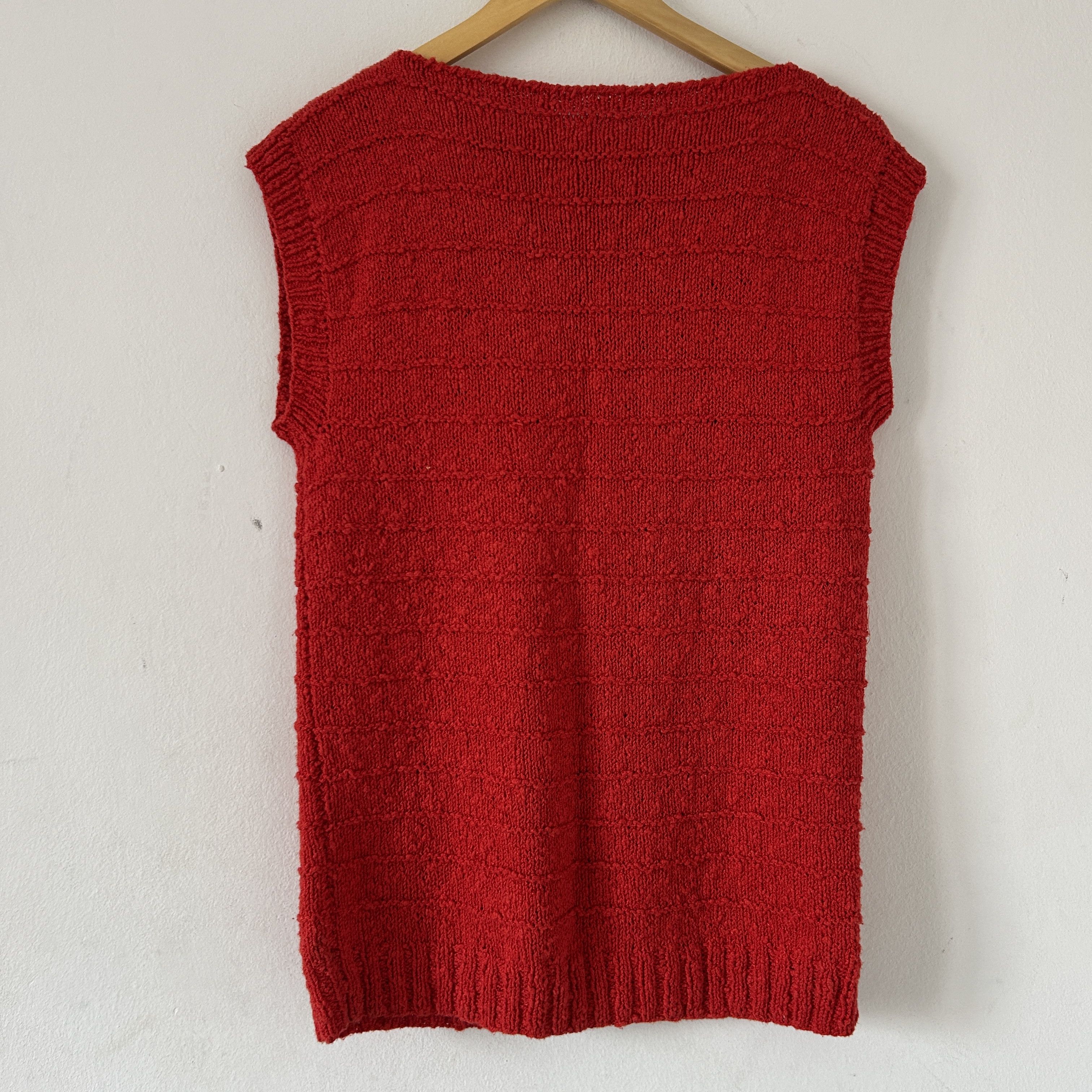 Custommade Reworked Hand-Knit Red Vest: Vintage Button Embellished Top Size ONE SIZE - 9 Thumbnail