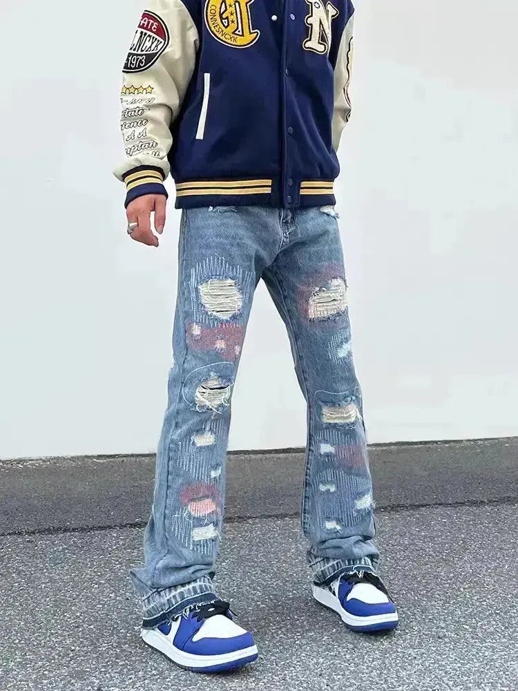 Japanese Brand Loose embroidered hip-hop ripped jeans Size US 30 / EU 46 - 1 Thumbnail