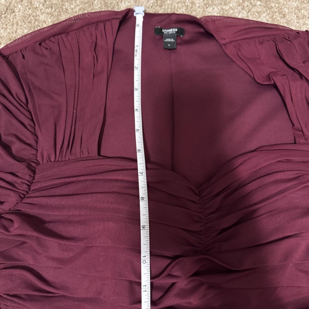 Express Express Burgundy Long Sleeve Ruched Top Size L / US 10 / IT 46 - 8 Thumbnail