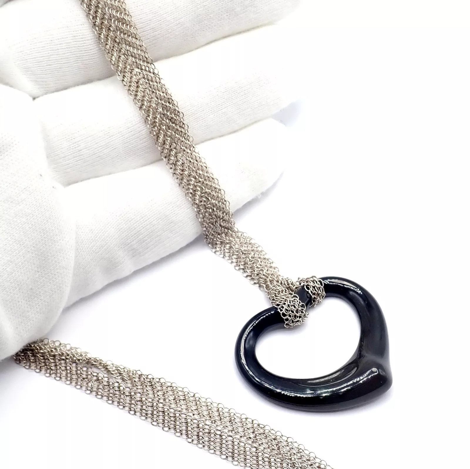 Tiffany & Co. Tiffany & Co Silver Open Onyx Heart Pendant 28" Necklace Size ONE SIZE - 9 Thumbnail