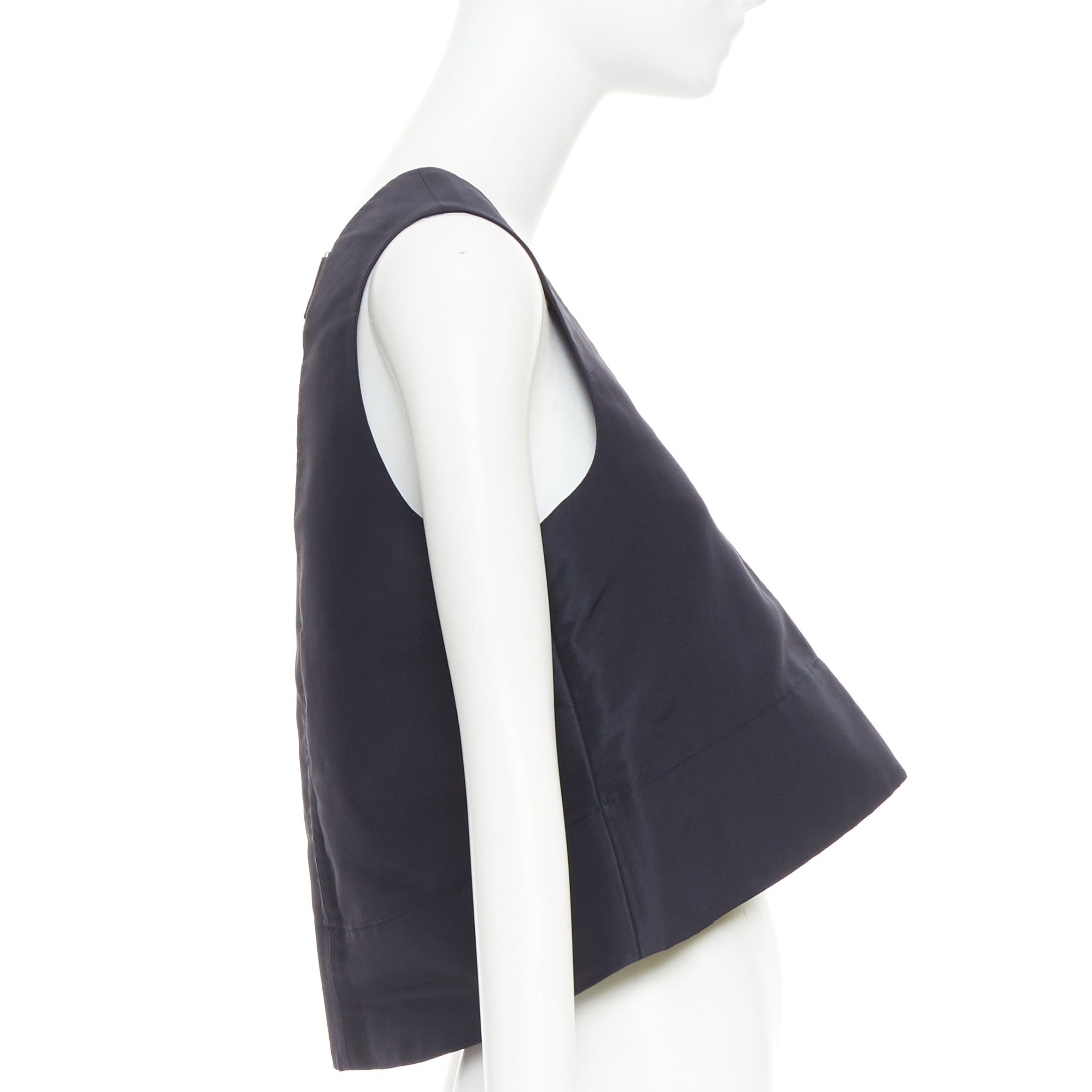 Tibi TIBI navy silk faille silver buckle strap back V neck crop top US0 XS Size XS / US 0-2 / IT 36-38 - 1 Thumbnail