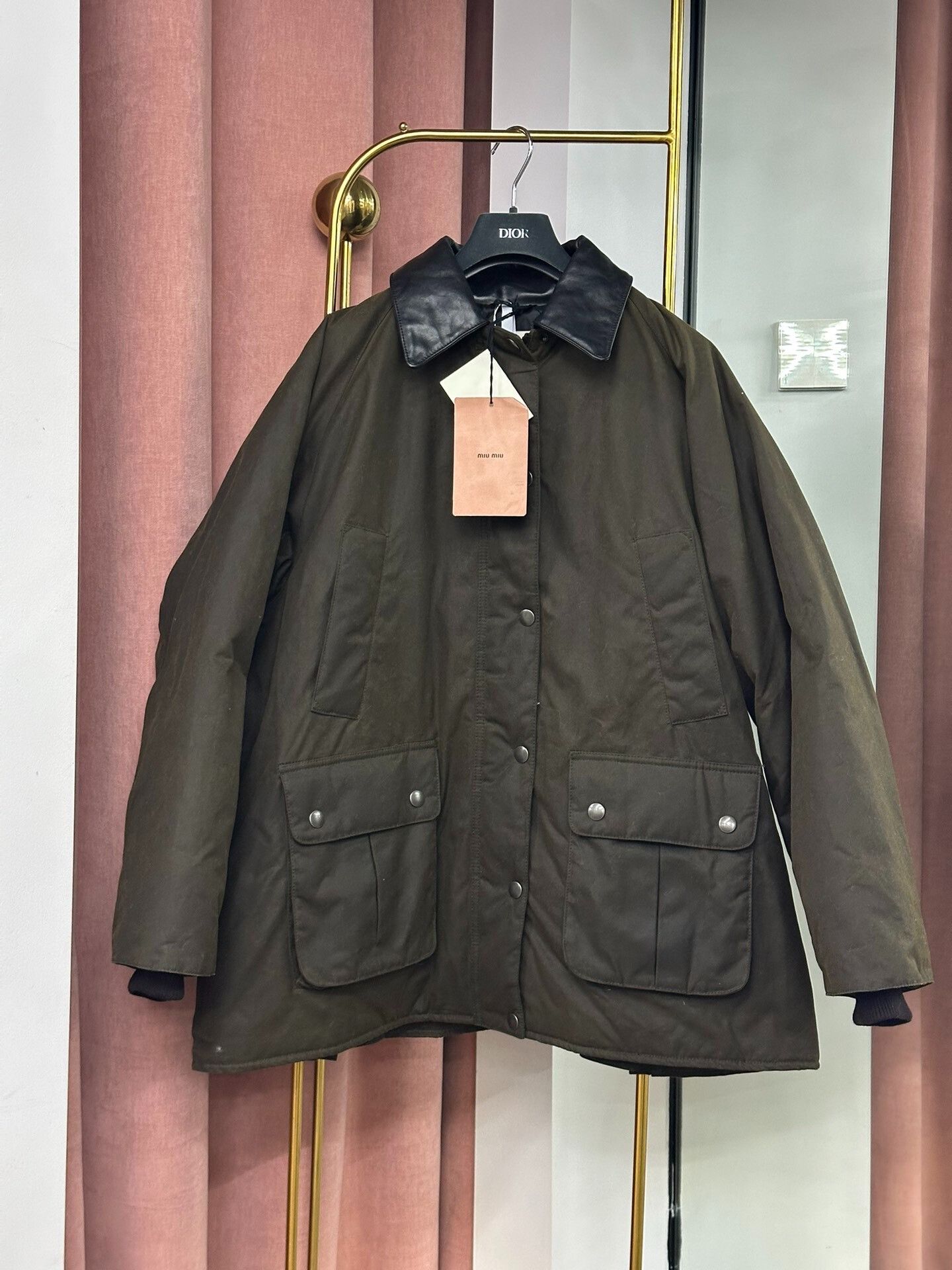 Miu Miu Miumiu Green Leather Collar Coat Size S / US 4 / IT 40 - 1 Thumbnail