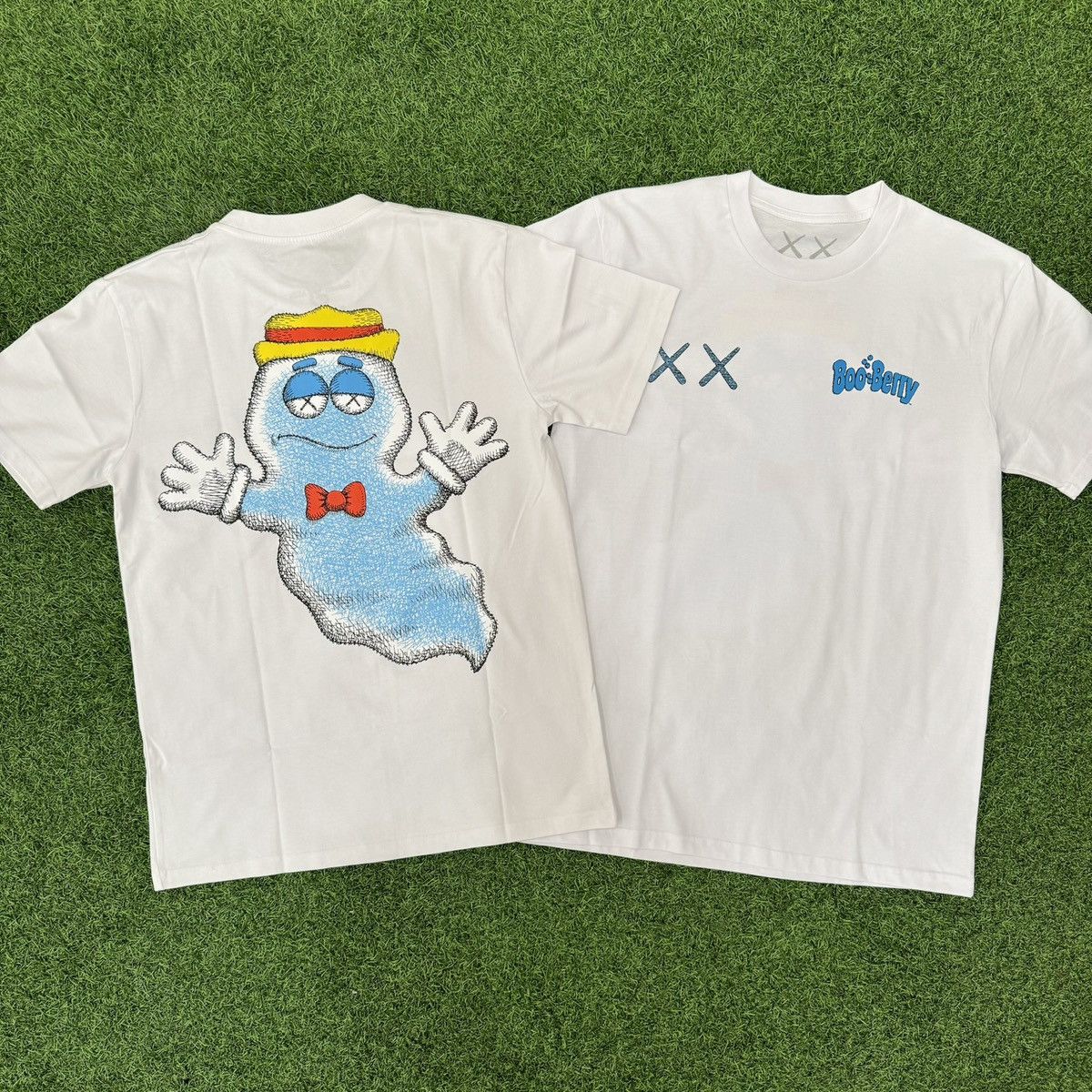 Image of Kaws X General Mills Monsters Boo Berry White Tee in Blue/White, Men's (Size Small)