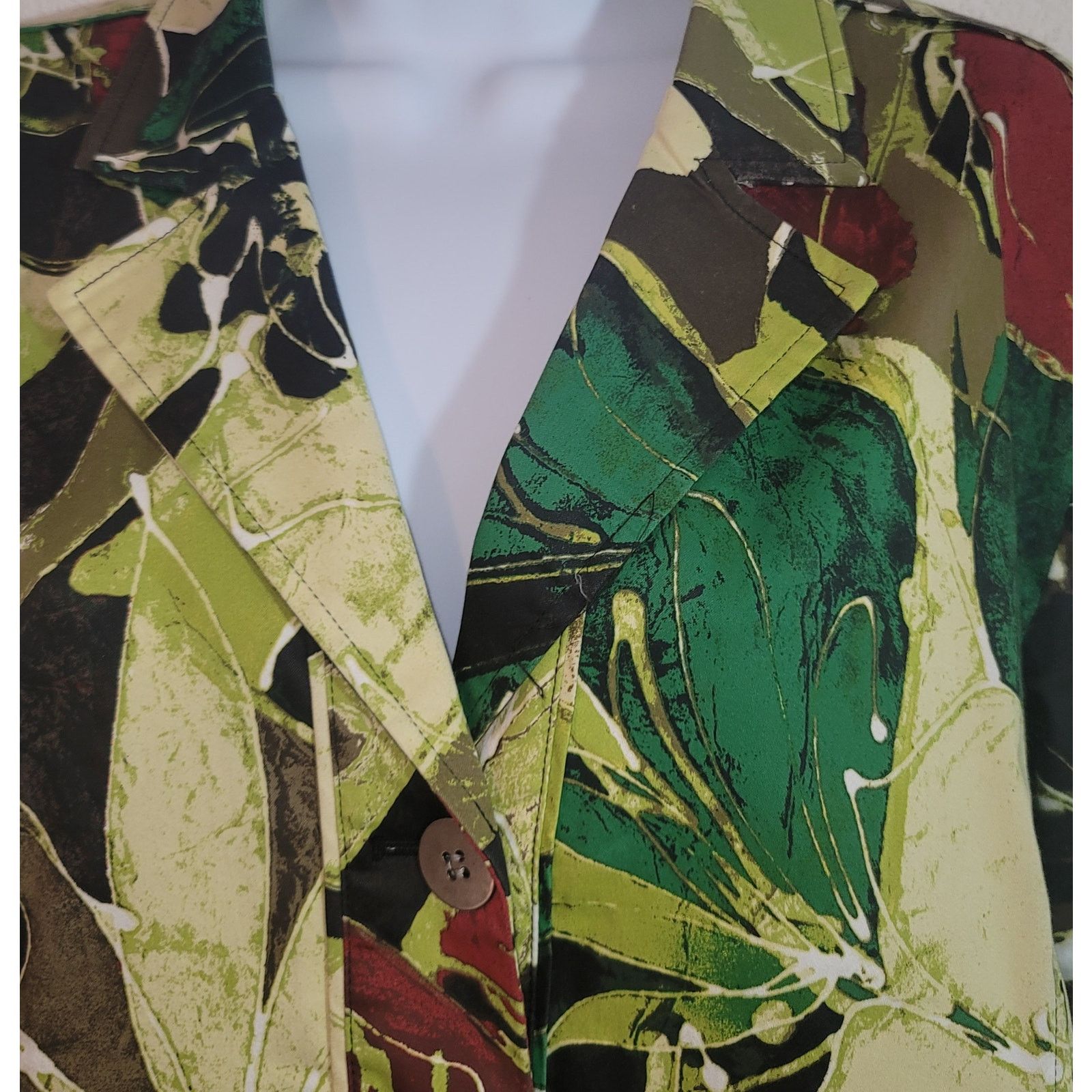 Chicos Chico's Green Brown Button Bold Floral Women Blazer 1 M Size M / US 6-8 / IT 42-44 - 2 Thumbnail