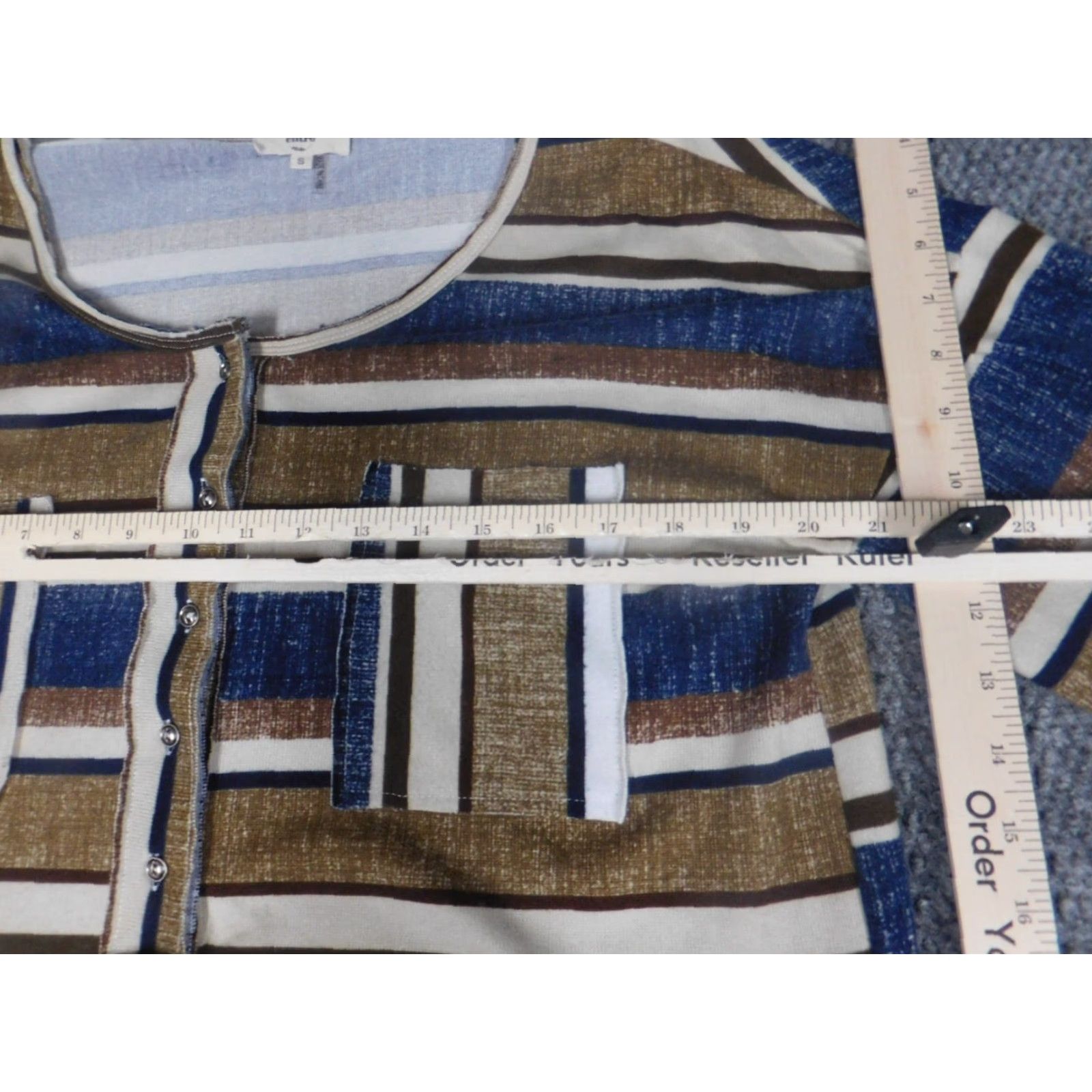 Vintage Entro Blouse Womens S Blue Pullover Round Neck Long Sleeve Striped Casual Polyester Open Pleated Modern Spring Regular Button-Down Collar Style Basic Size S / US 4 / IT 40 - 6 Thumbnail