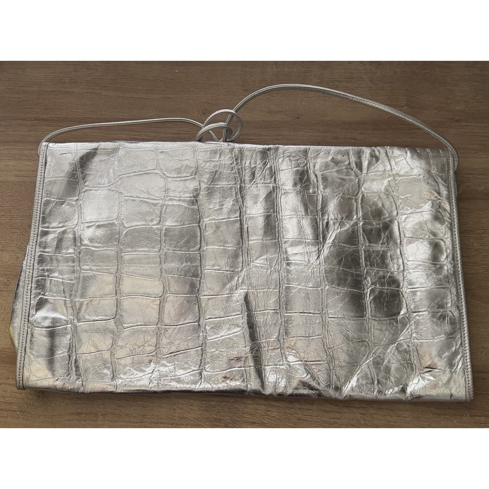 Vintage CARLOS FALCHI Silver Alligator Crocodile Extra Large Clutch Size ONE SIZE - 2 Thumbnail
