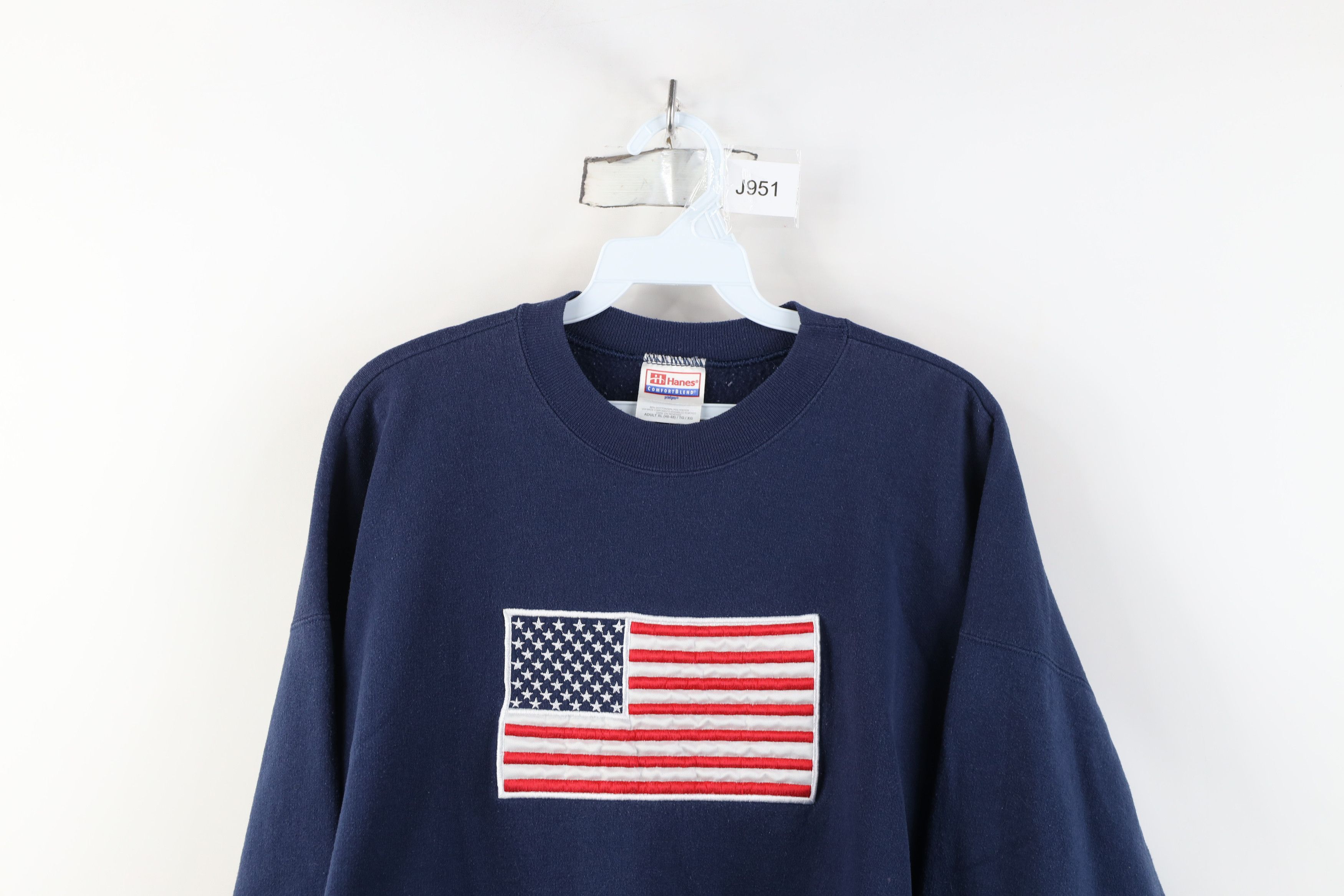 Vintage Vintage 90s Streetwear USA Flag Crewneck Sweatshirt Blue Size XL / US 12-14 / IT 48-50 - 2 Thumbnail
