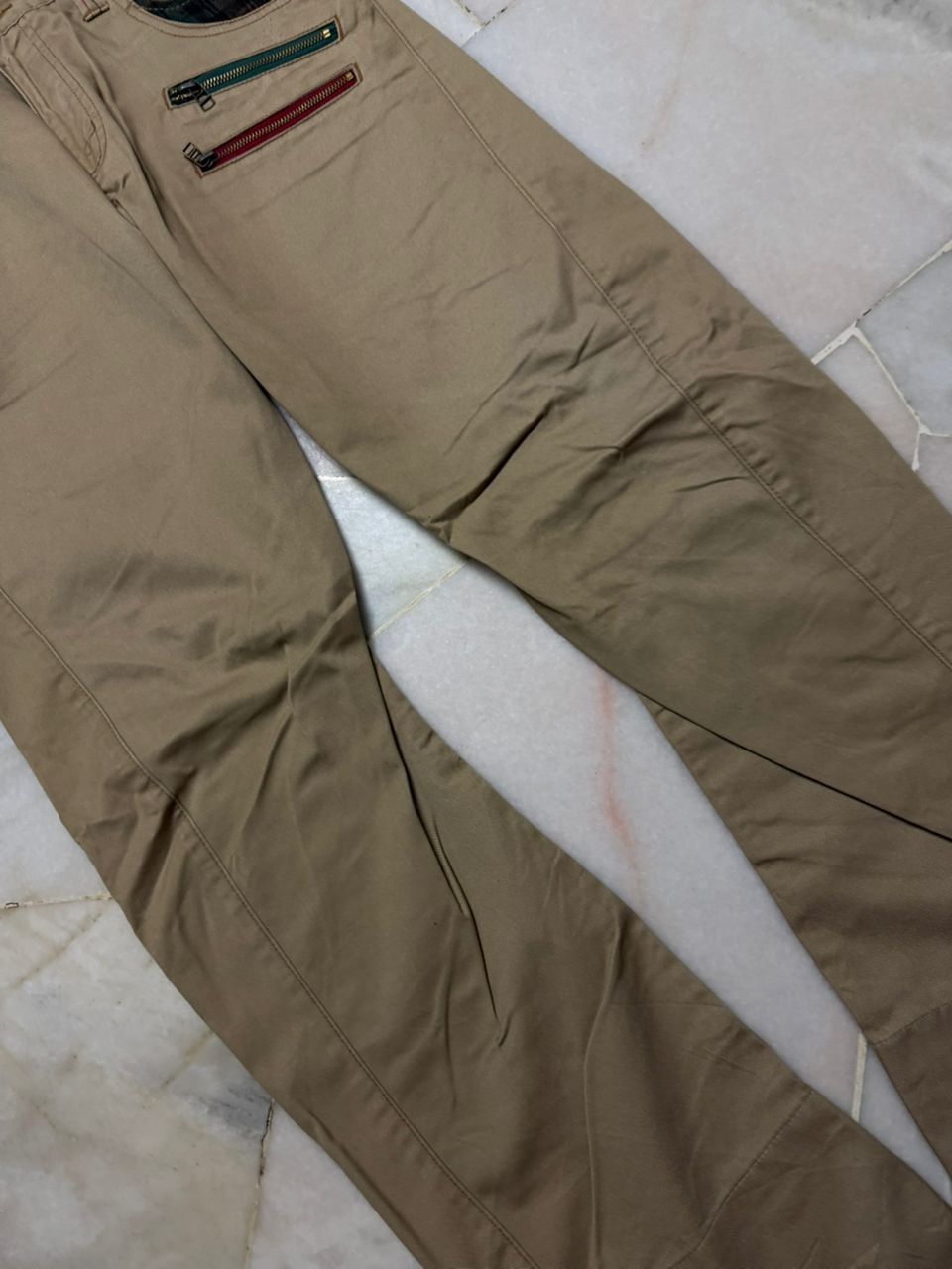 Tornado Mart 💥Insane💥Vintage Doublefocus Zipper Punk Jeans Beige Size US 31 - 8 Thumbnail